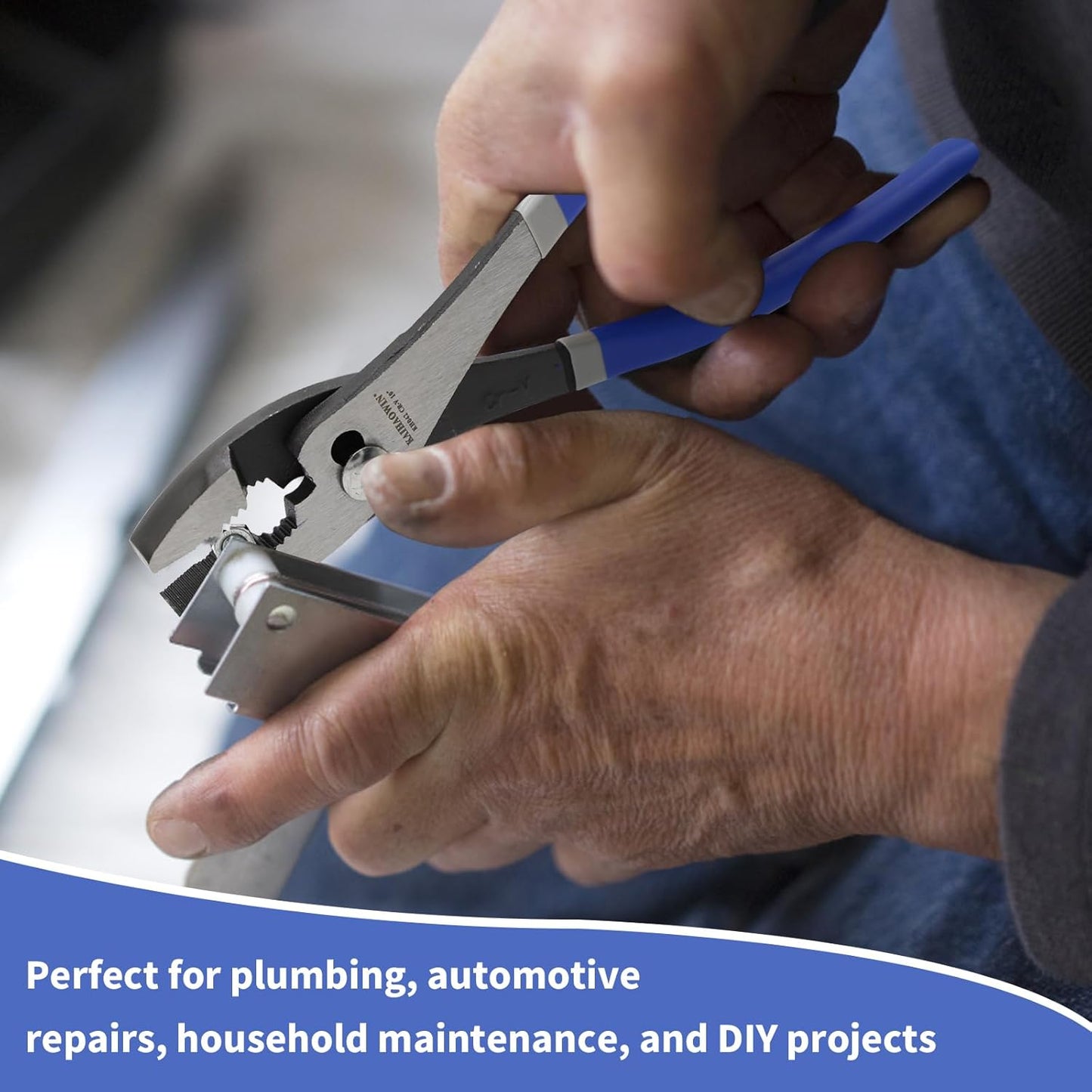 KAIHAOWIN Slip-Joint Pliers 8"& 10" Set of 2, Large Pliers Cr-V Heavy Duty Serrated Jaw with Rubber Grip Handle Plier Tool