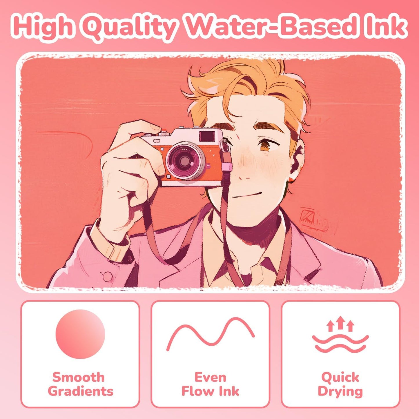 Guangna 12 Pink Skin Series Acrylic Paint Markers Set, Brush Tip Acrylic Paint Pens for Rock Painting, Wood, Glass, Paper, Coloring Book, Ceramic, Canvas, DIY Crafts, Water-Based Ink