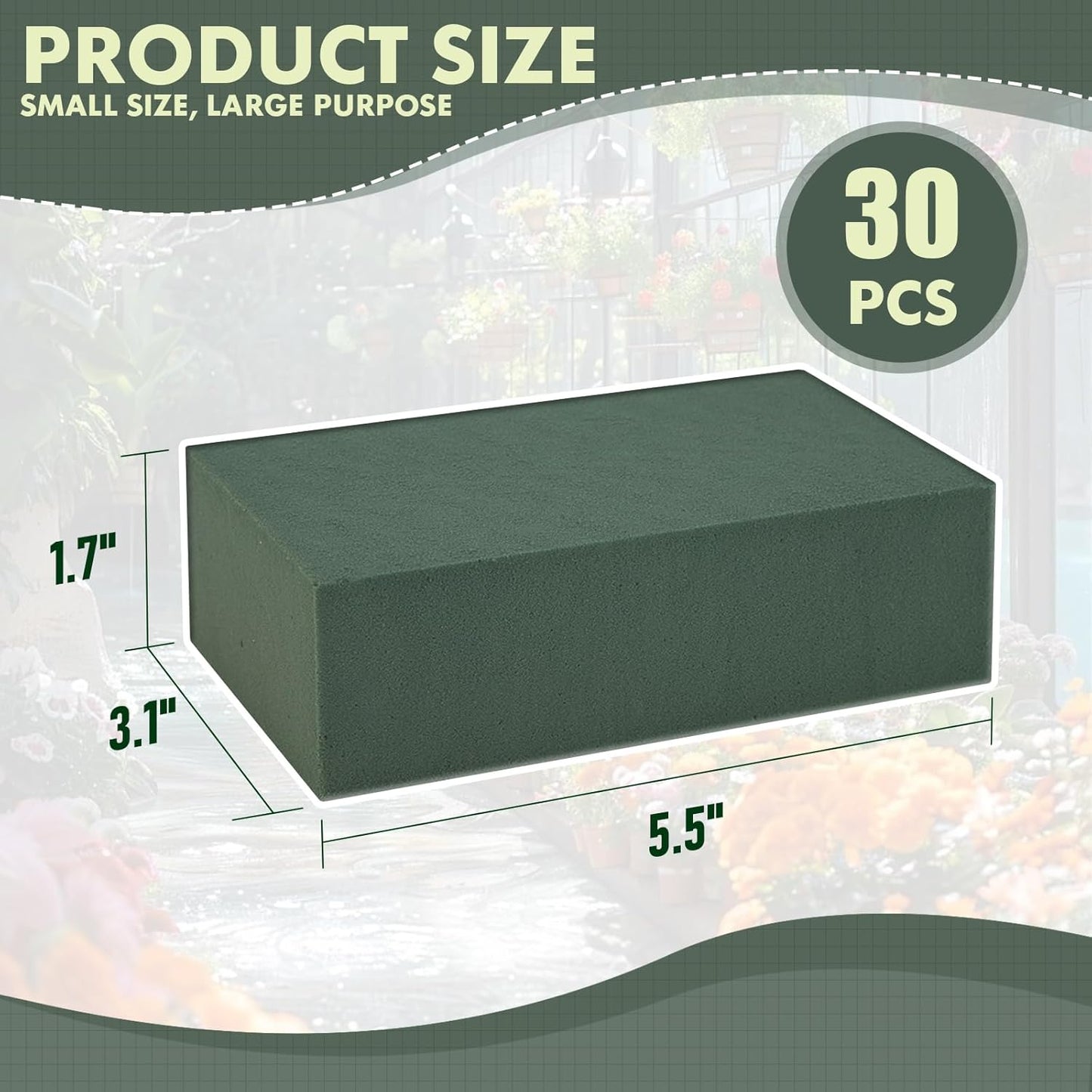 30 Pcs Floral Foam Blocks, 5.5"L x 3.1"W x 1.7"H Green Dry & Wet Flower Foam for Fresh and Artificial Flowers, Plant Foam for Wedding, Birthdays, Pary, Home Decorations