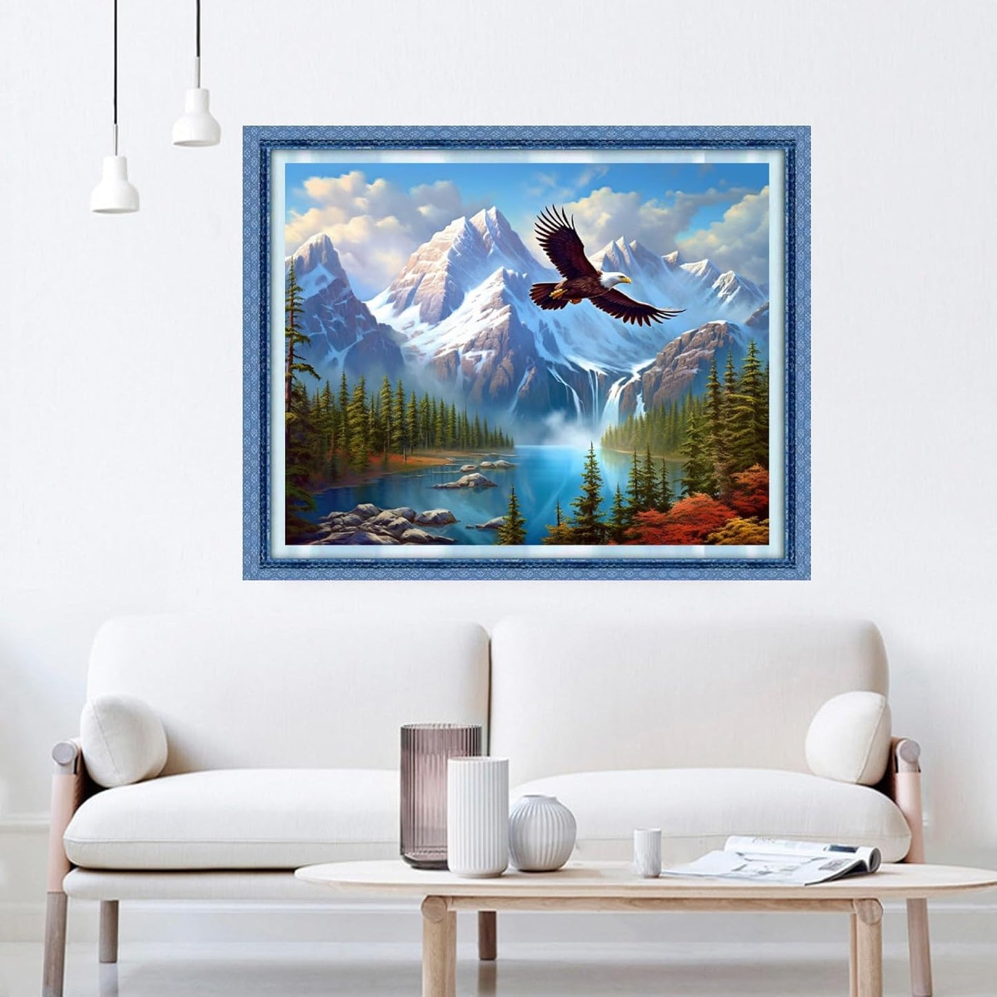 Dooxvey Cross Stitch Kits for Adults Beginners - Full Range of Stamped Kits - 11CT Cross Stitch Patterns - Mountain River Flying Eagles - 16x20 inch