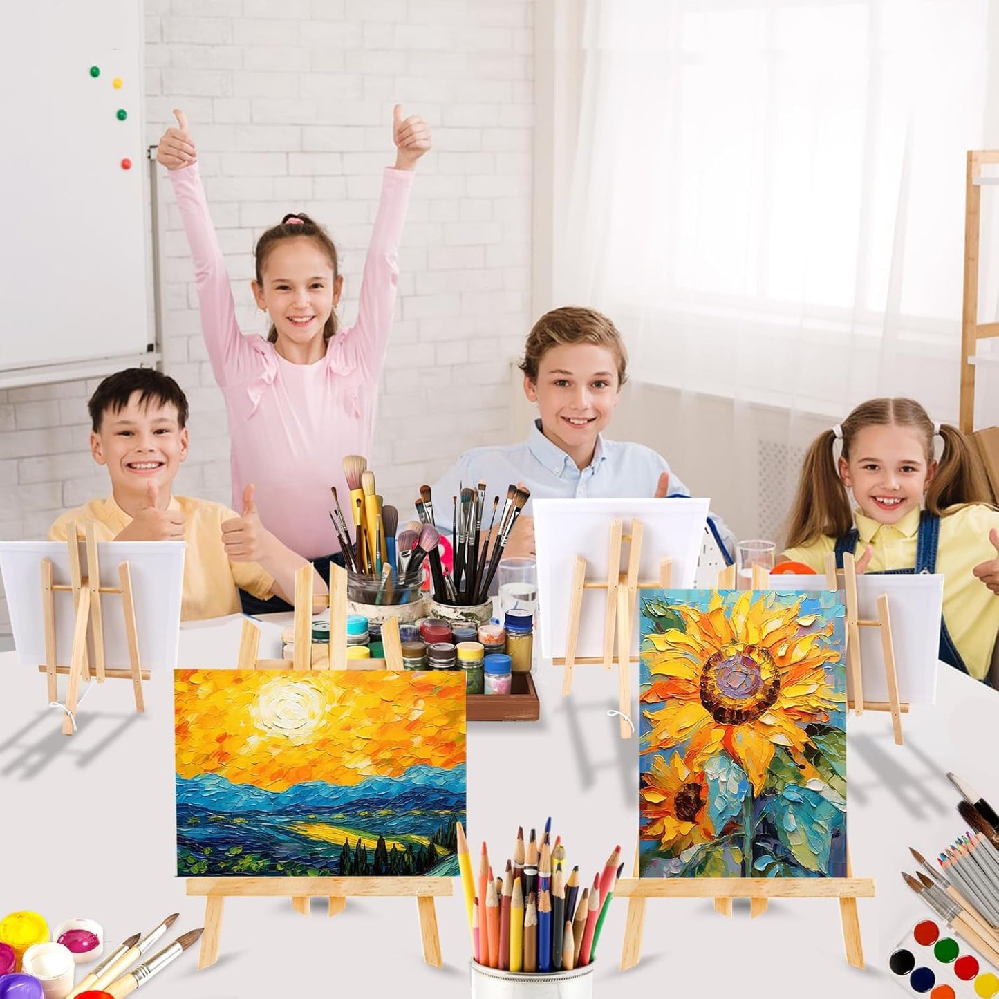 AROIC Wood Easels, Easel Stand for Painting Canvases, Art, and Crafts. (11.8 inch, 4 Pack), Tripod, Painting Party Easel, Kids Student Table School Desktop, Portable Canvas Photo Picture Sign Holder