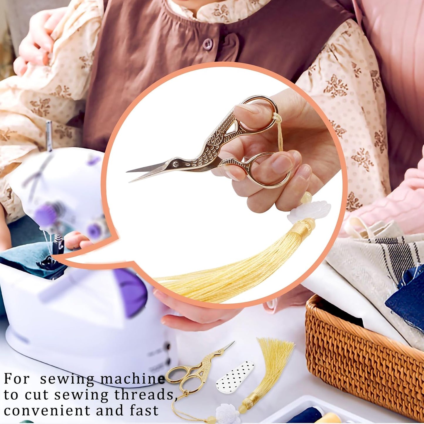 BIHRTC 3.6Inch Small Embroidery Scissors Precision Scissor with Leather Cover Tassel Stainless Steel Tip for Crafting Thread Cutting Sewing DIY Needlework Artwork Housework