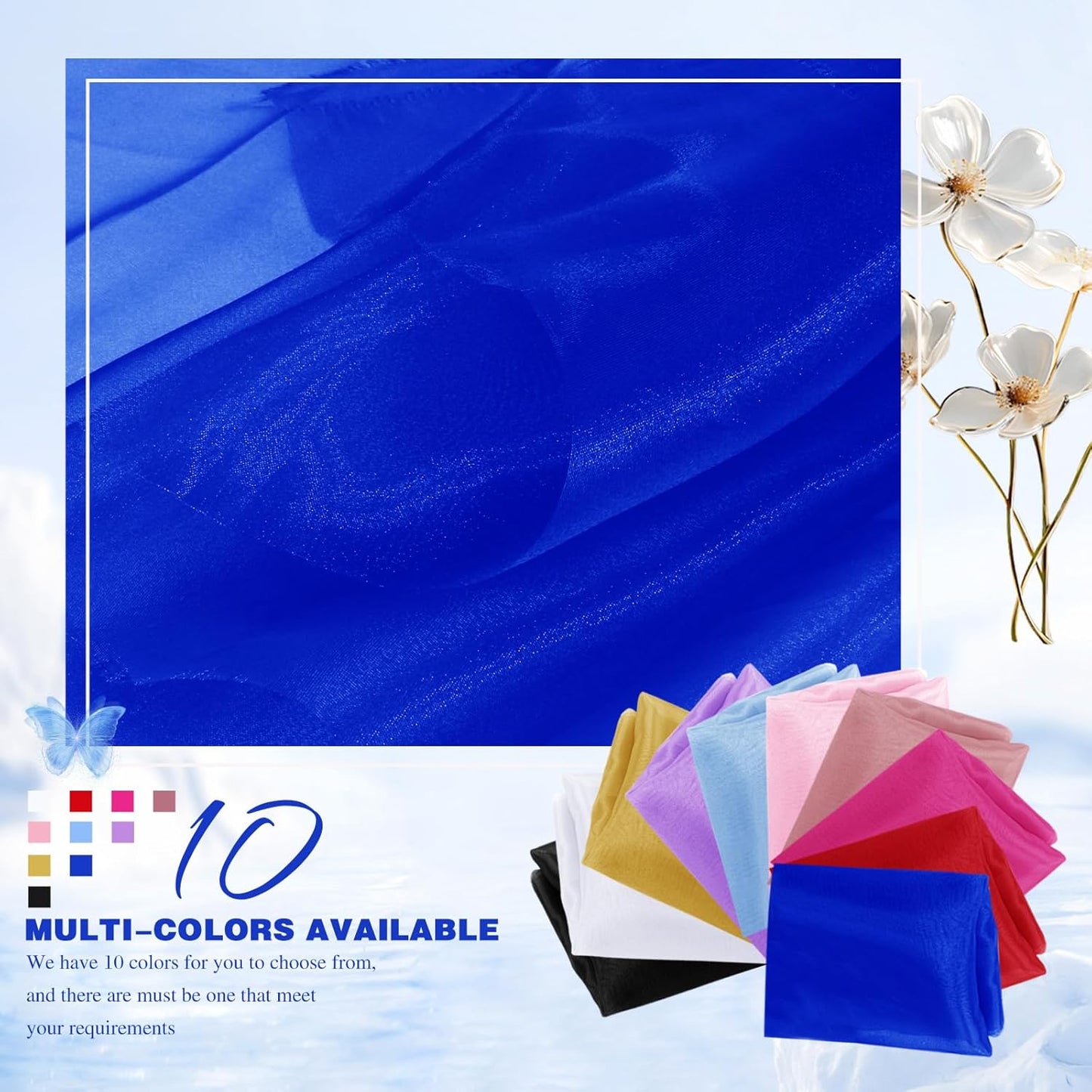 VACVELT Sheer Organza Fabric by The Yard, 60 Inch Wide Royal Blue Organza Fabric Bolt Bridal Sheer Tulle Fabric, Silk Organza Roll for Wedding Party Decorations Backdrop Curtain (10 Yards)