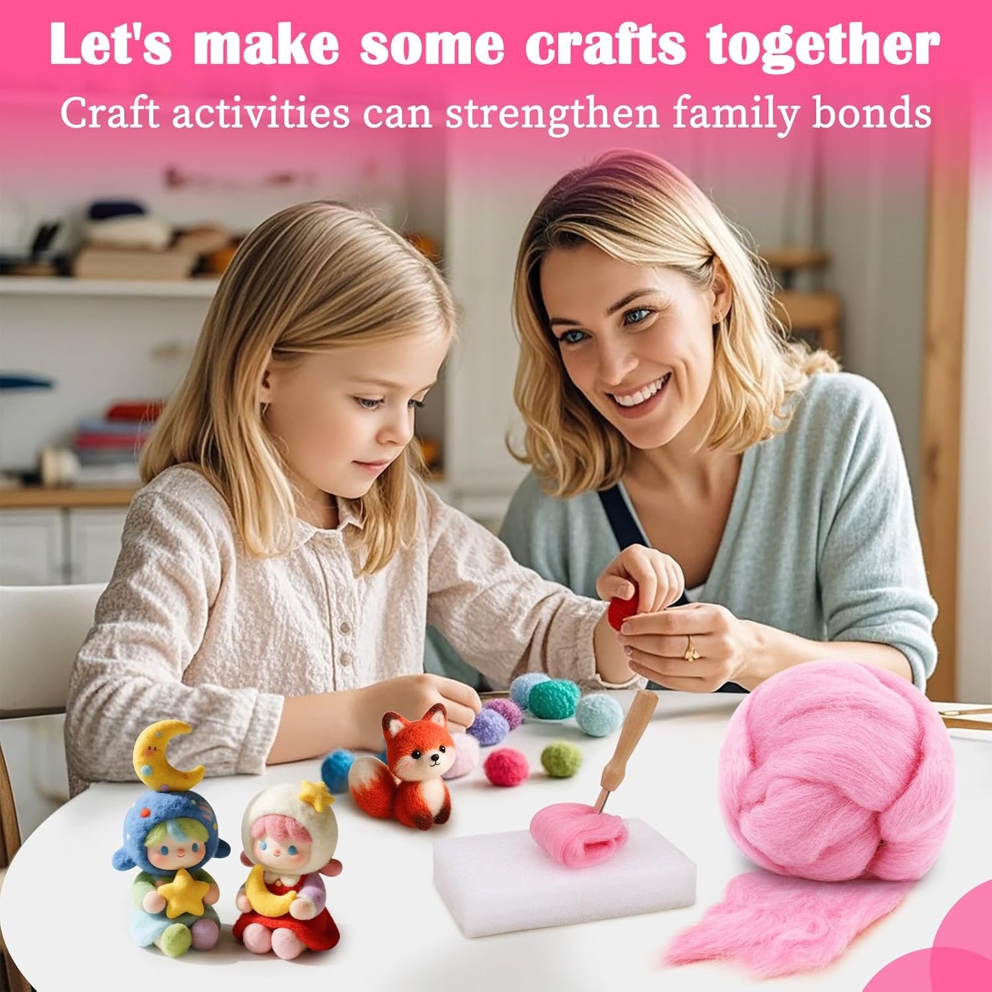 Mayboos Wool Roving Yarn, 1.76oz Colored Natural Wool Roving,Wool Felting Supplies Pure Wool Chunky Yarn for Wet Felting handcrafts and Spinning (Baby Pink)