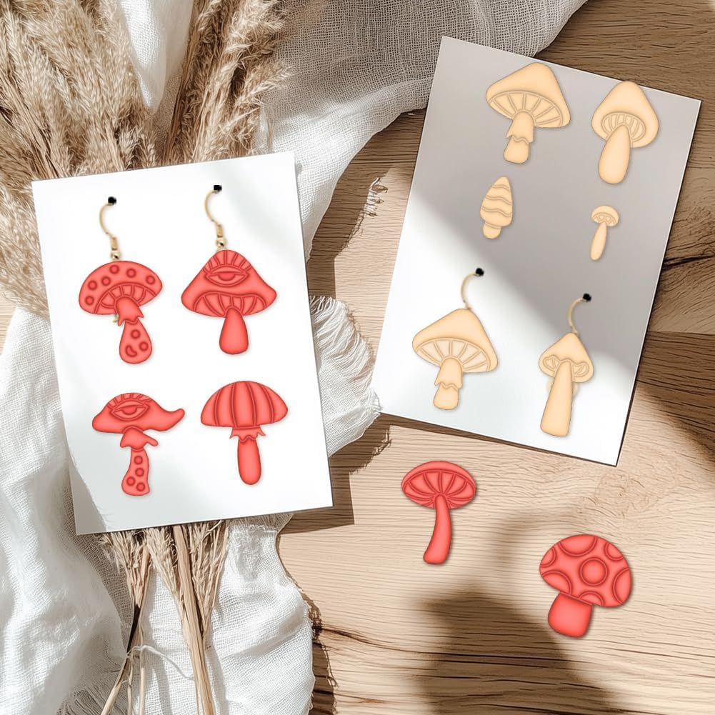 ACRNIGHEET Mushroom Clay Cutters - 15pcs 3D Clay Cutters for Polymer Clay, Clay Cutters Shapes Mushroom, Cookie Cutter, DIY Earring Making Tools with Storage Box