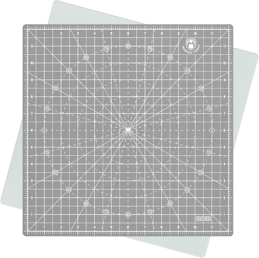 Headley Tools 12"x12" Rotating Cutting Mat, Self Healing Mat with 360-Degree Rotation & Anti-Slip Base, Sewing Board Cutting Mat Perfect for Fabric Quilting Leather Hobby Project, Grey