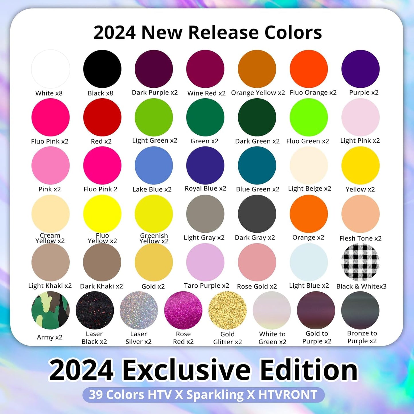 HTVRONT HTV Heat Transfer Vinyl Bundle - 100 Pack 12 * 10in Heat Transfer Vinyl for T-Shirt, 43 Assorted Colors HTV Vinyl Bundle for All Cutter Machine, Easy to Cut & Weed & Transfer Iron on Vinyl