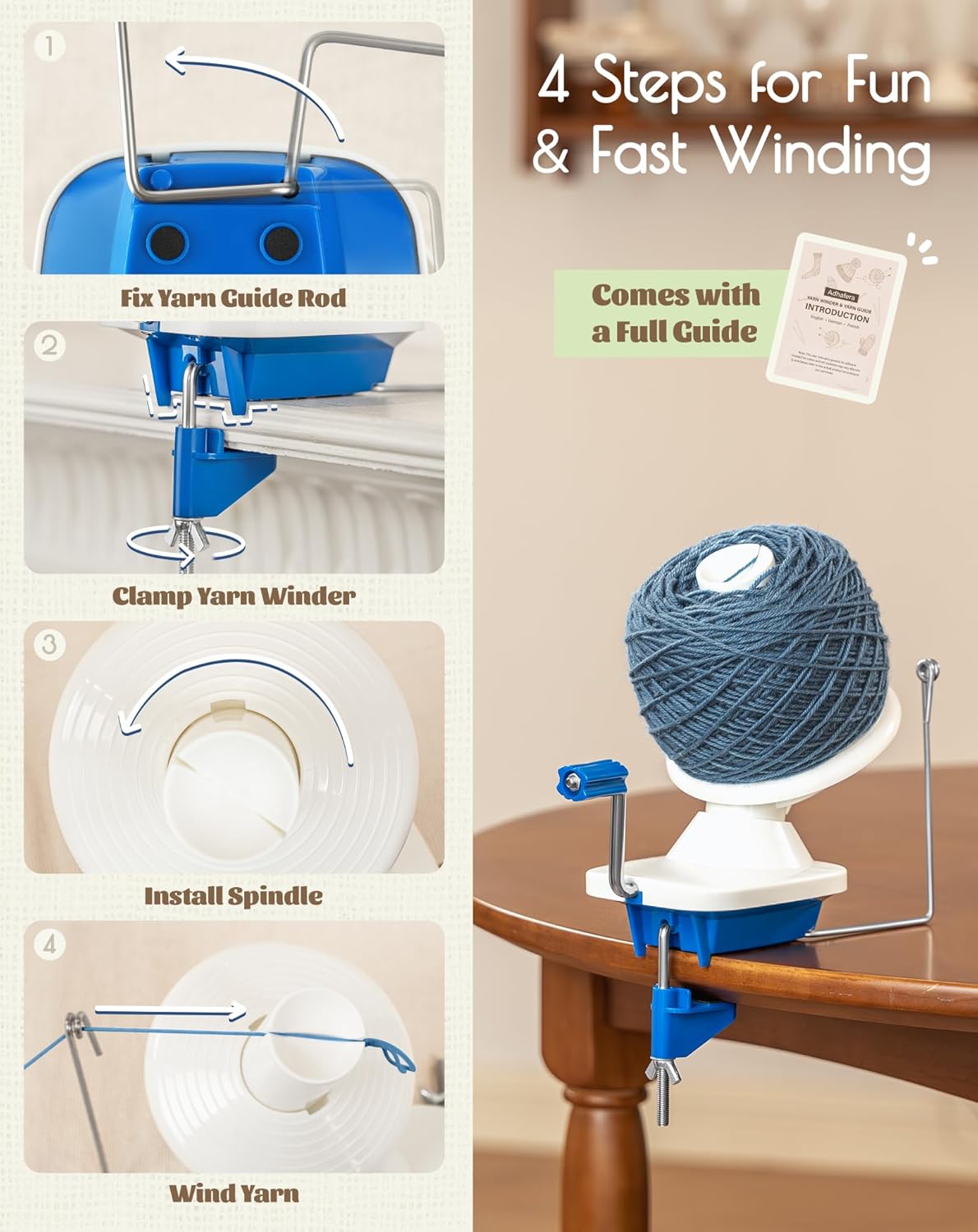 Adhafera Yarn Winder, Yarn Ball Winder for Crocheting, The Helper for Knitting Enthusiast