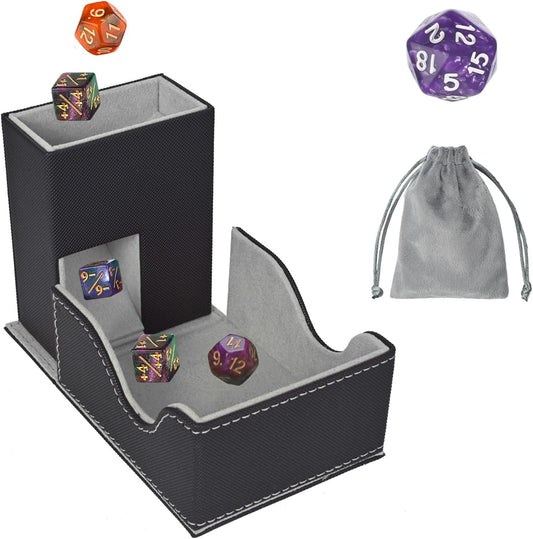 Dice Tower and Tray, Portable Commander Deck Box, Foldable Dice Storage Box for Dungeons and Dragons Rolling Tray Black/Grey