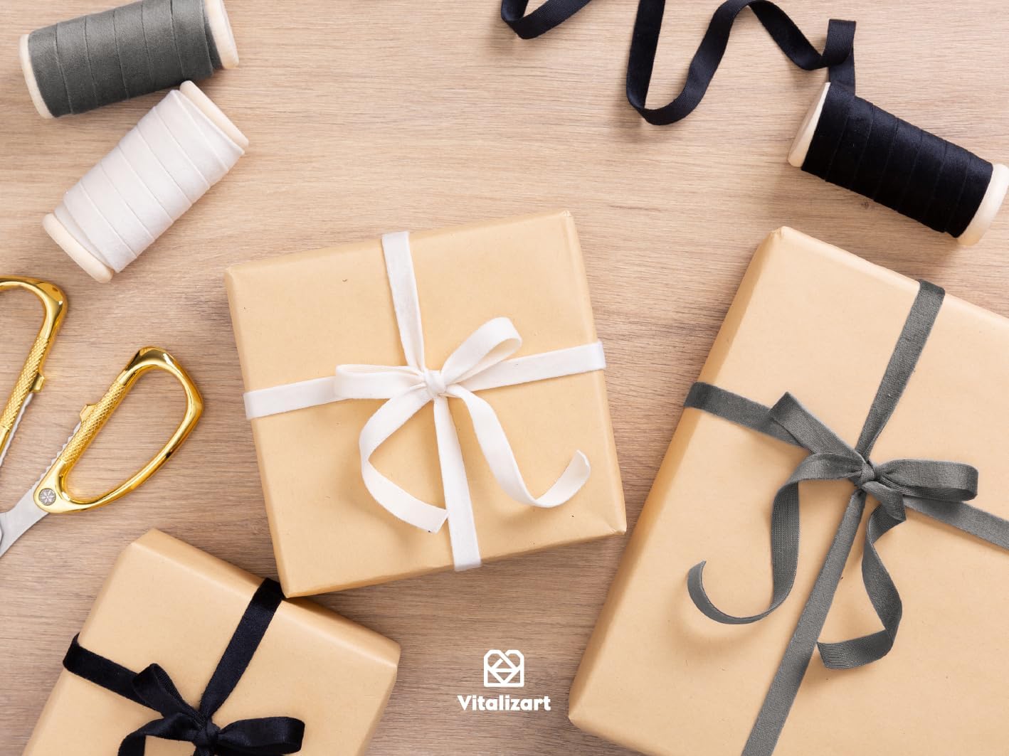 Vitalizart Velvet Ribbon Black White Set 3/8" x 15 Yd Wooden Spool Fabric Trim 3 Rolls * 5 Yd for Christmas Wreath Decoration Handmade Craft Ornaments Gift Wrapping & Bow Making