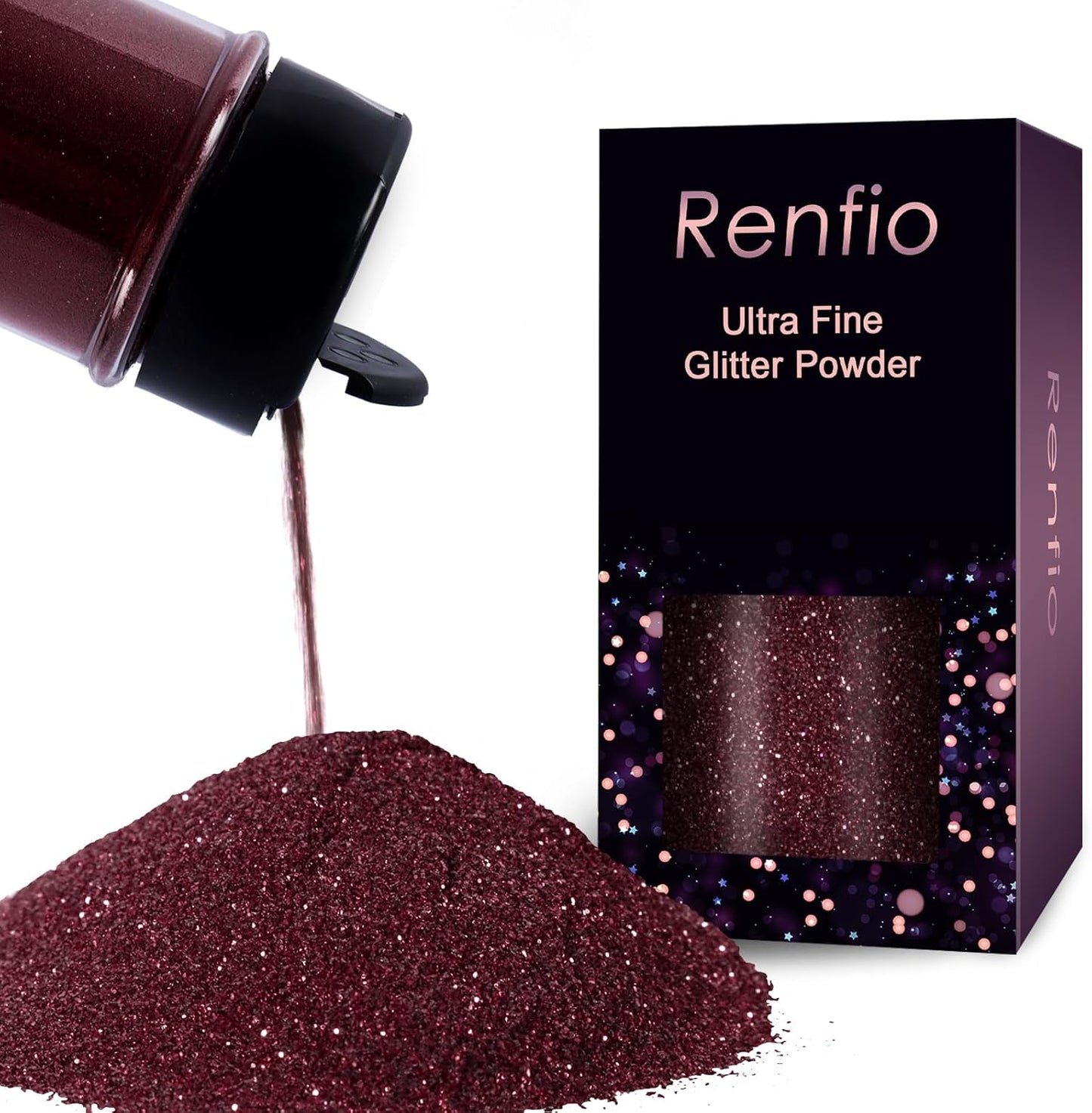 Renfio Ultra Fine Glitter Powder Metallic Resin Glitter 2.11 Oz (60g) PET Flakes Crafts Sequins 1/128" 0.008" 0.2mm Epoxy Chips Flakes for Tumblers Slime Decoration - Coffee Red