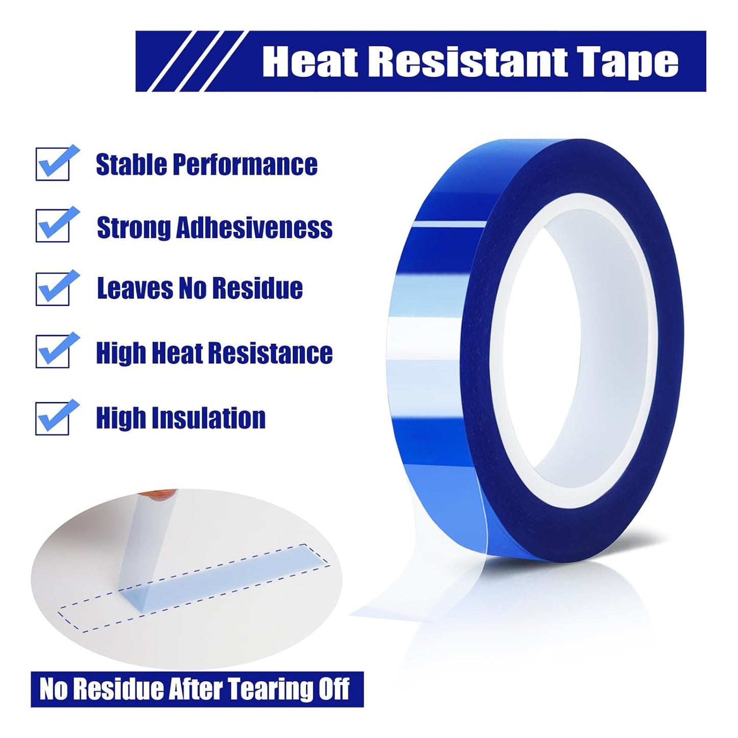 12 Rolls 10mm x16m(52FT) Blue Heat Tape High Temperature Heat Resistant Tape Heat Transfer Tape for Heat Sublimation Press Vinyl,No Residue