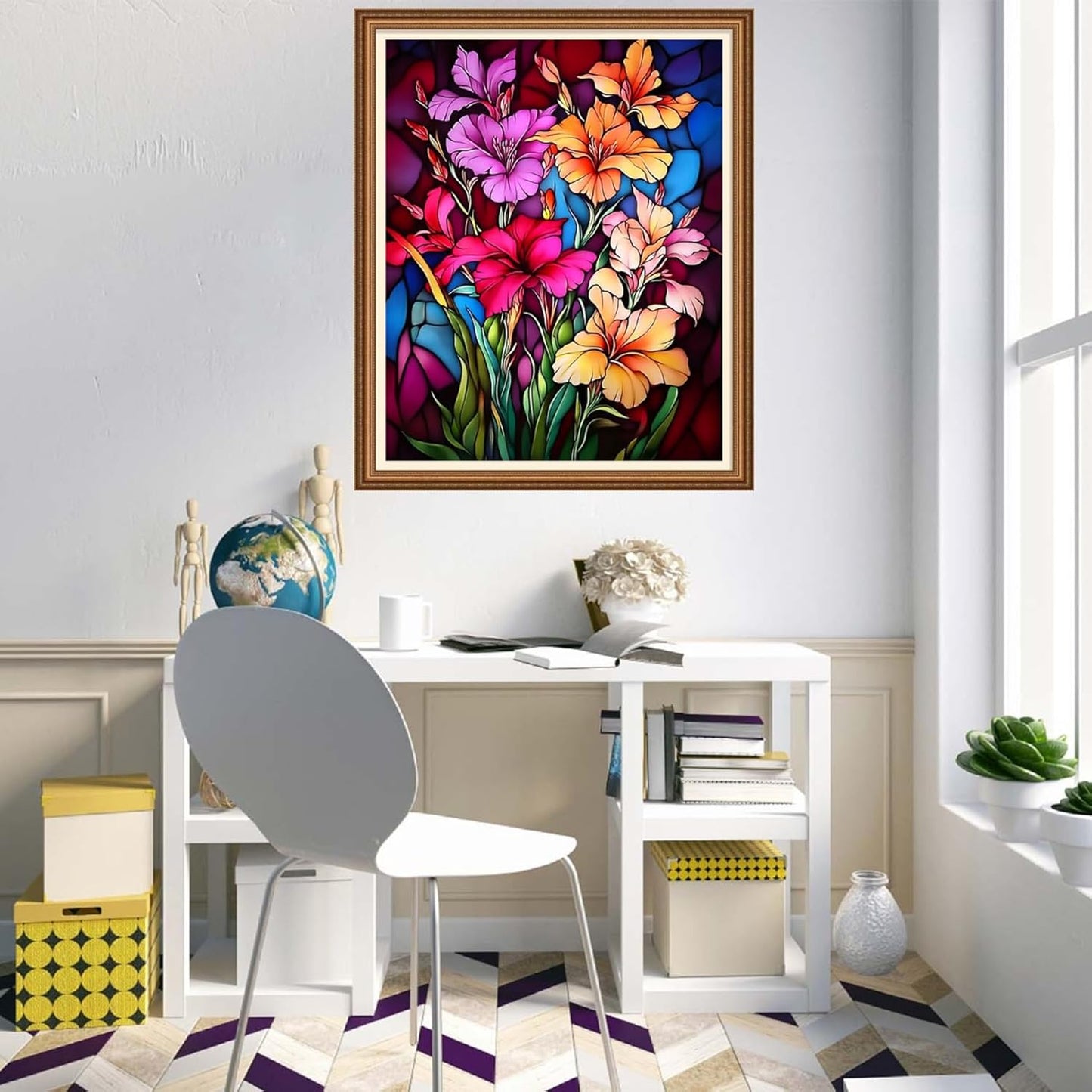 Disnesart Cross Stitch Stamped Full Embroidery Kits DIY 11CT Cotton Thread Printed DIY Needlepoint Kits Craft Needlework Set Cross-Stitch Stamped Sets-Colorful Flowers 16x20 inch