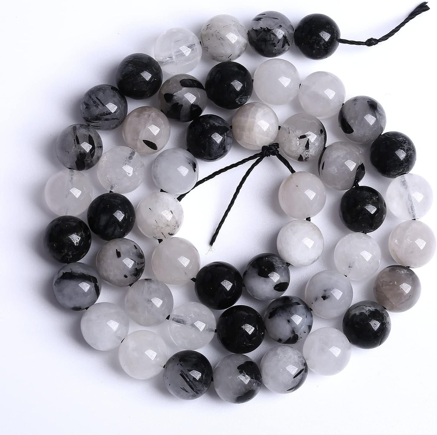 AAA Natural Black Quartz Rutilated Beads Round Loose Beads for Jewelry Making DIY Bracelet 45pcs 8mm Crystal Energy Healing Power Stone (Black Rutilated Quartz Crystal, 8mm)