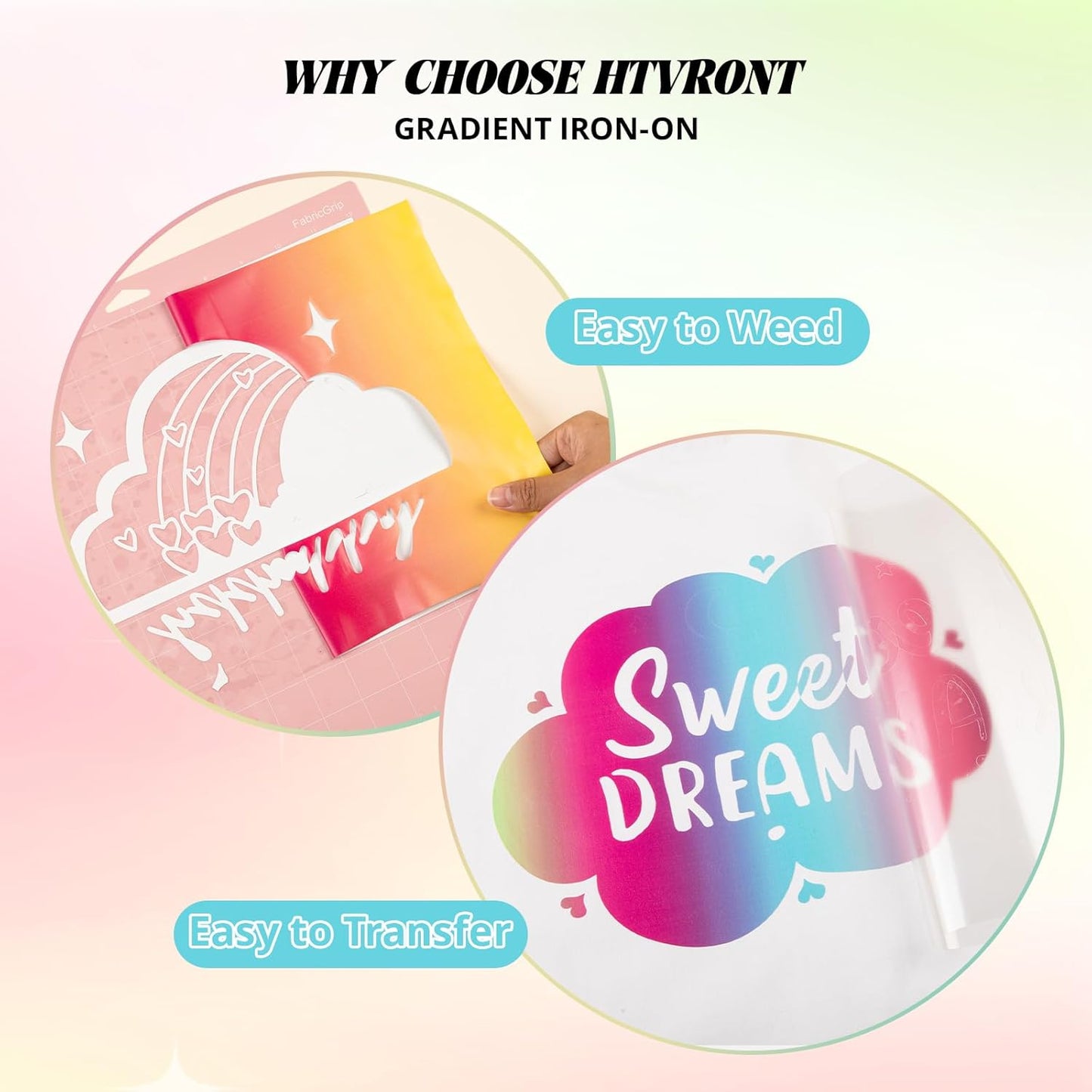 HTVRONT Gradient Heat Transfer Vinyl - 11 Sheets 12'' x 10'' Iron On Vinyl for T-Shirts, Crafts - Multi-Color Ombre HTV Vinyl Easy Cut & Weed