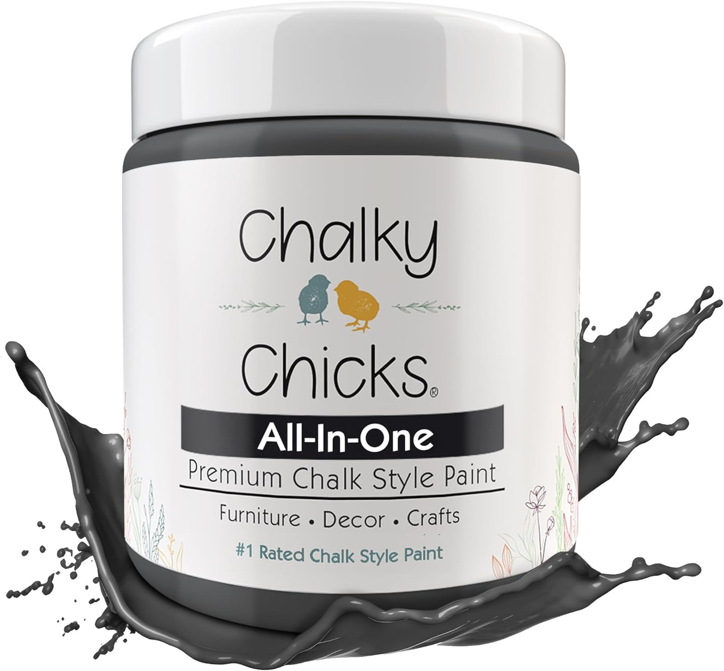 Chalky Chicks All-in-One Chalk Paint for Furniture or Cabinet -8Fl Oz -Matte Finish Gun Metal Gray (Dark Gray) for Metal, Wood Furniture Paint - No Sanding All-in-One for Home Decor & Crafts, USA Made