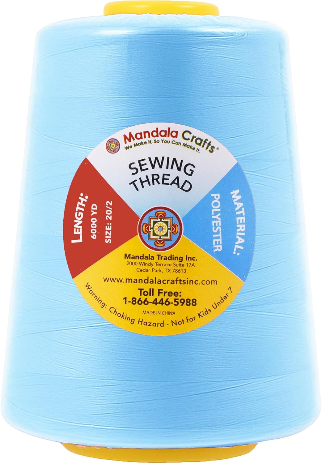 Mandala Crafts 4 Pack of Serger Threads Cones Spools - 20S/2 24000 Yards Polyester Baby Blue Threads for Sergers Machine and Overlock Quilting Sewing Machine