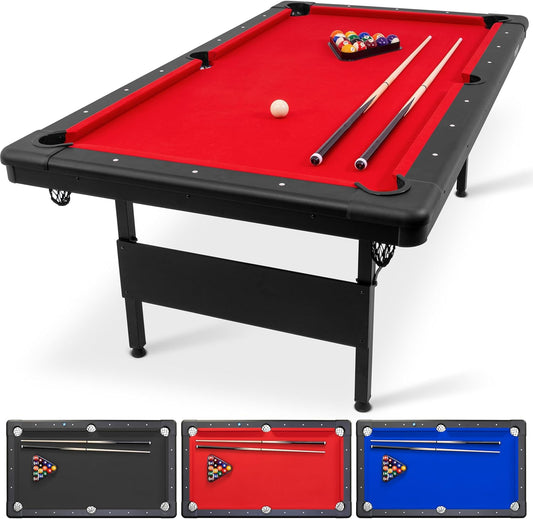 GoSports 6, 7, or 8 ft Billiards Tables - No Assembly, Choose Your Color - Portable Pool Table Includes Full Set of Balls, 2 Cue Sticks, Chalk and Felt Brush