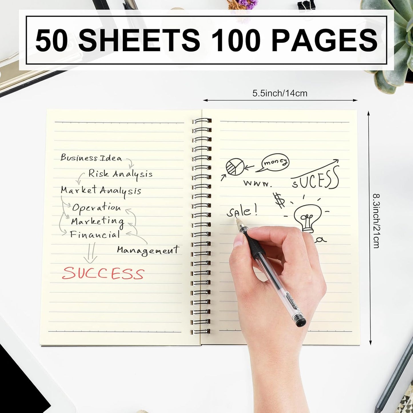 Yahenda 3 Pcs Spiral Notebook Bulk A5 Journal Lined 8.3'' x 5.5'' Writing Composition Paper Small Notepad Subject Notebook for Students Office Business Back to School Supplies (Black)