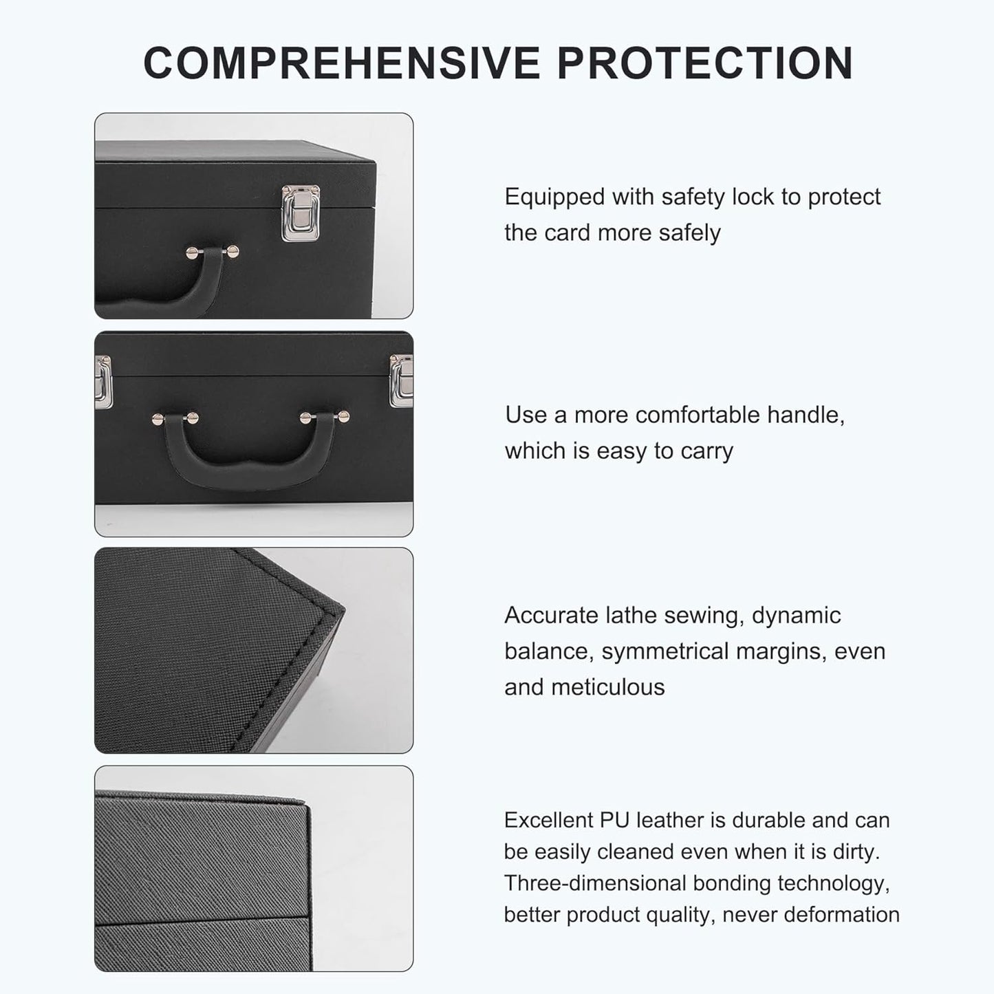 Card Storage Box for Trading Cards，3300+ Card Deck Case for Trading Cards,Leather Closure Commander Card Storage Box,Protectors Fit for YuGiOh, MTG and Sport Cards. (Black, 3300+)