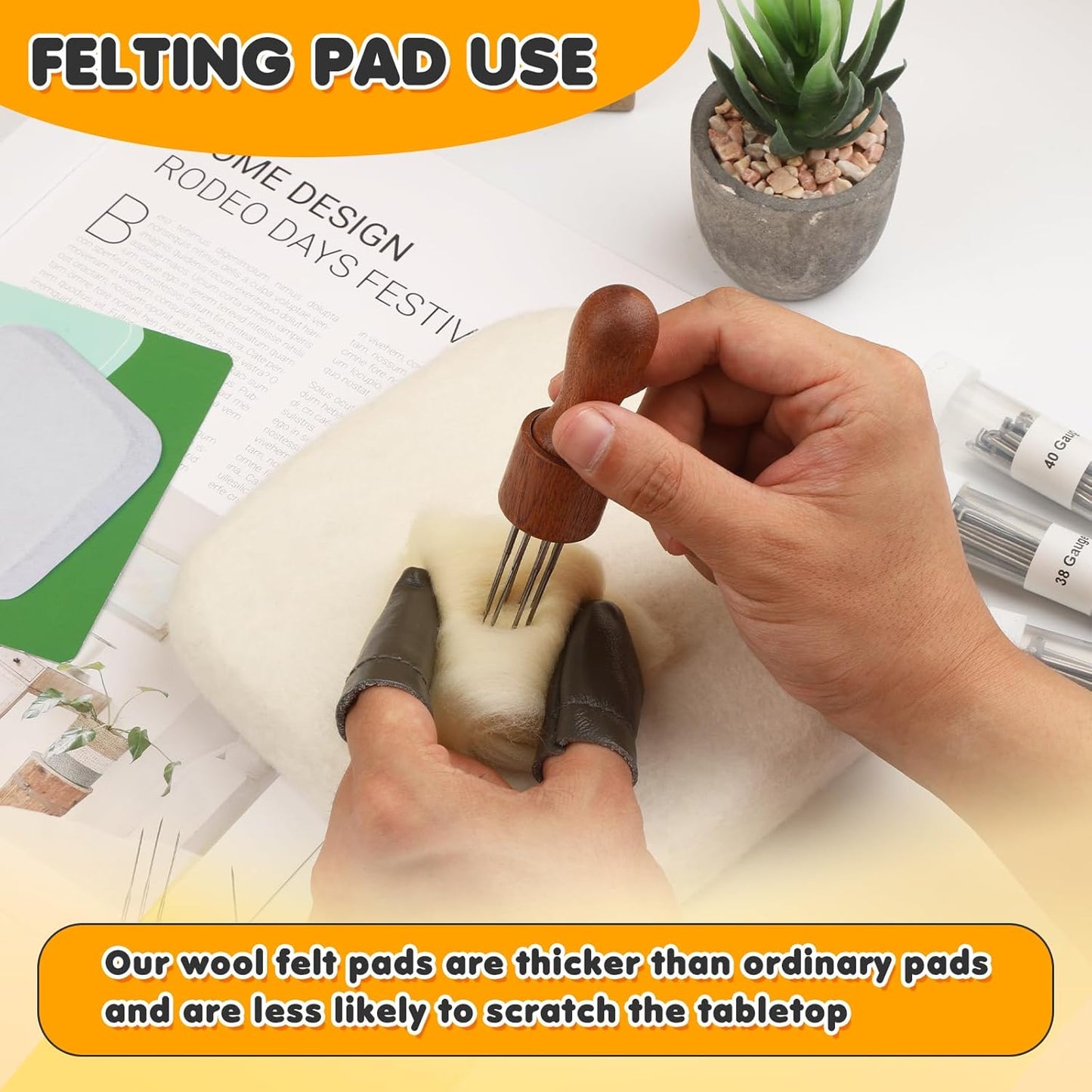 OEHPICC Needle Felting Pad, 6x6 Inch Natural Wool Felting Mat for Wool Craft Project, Needle Felting Supplies