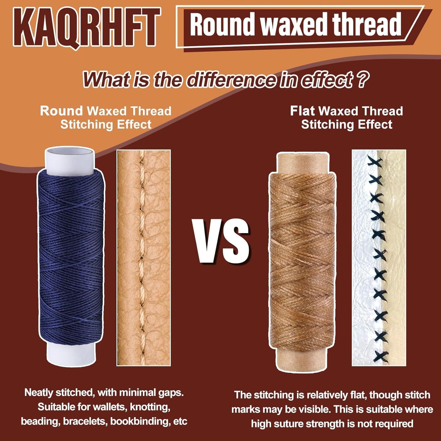 0.55 mm 54 Yards Leather Thread, Waxed Thread for Sewing, Round Waxed Threads for Stitching, Bookbinding, Bracelet, Braiding (Blue)