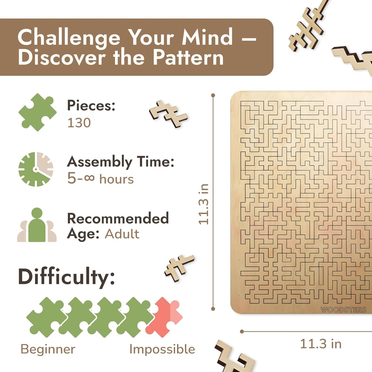 Mind Bending Wooden Jigsaw Puzzle - Difficult Challenging Impossible Puzzles for Adults, Advanced Hard Jigsaw Puzzles - Aztec Labyrinth - 130 Pieces
