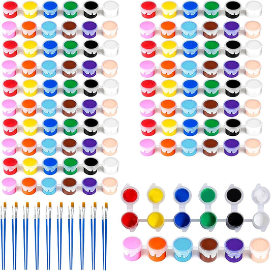 10 Pack Mini Acrylic Paint Set, 12 Colors Washable Paint Strips for Kids & Adults - Includes 20 Brushes (10 Flat + 10 Pointed), kids Paint Kits for Easter Eggs, Birthday, Classroom Party, Art Gifts