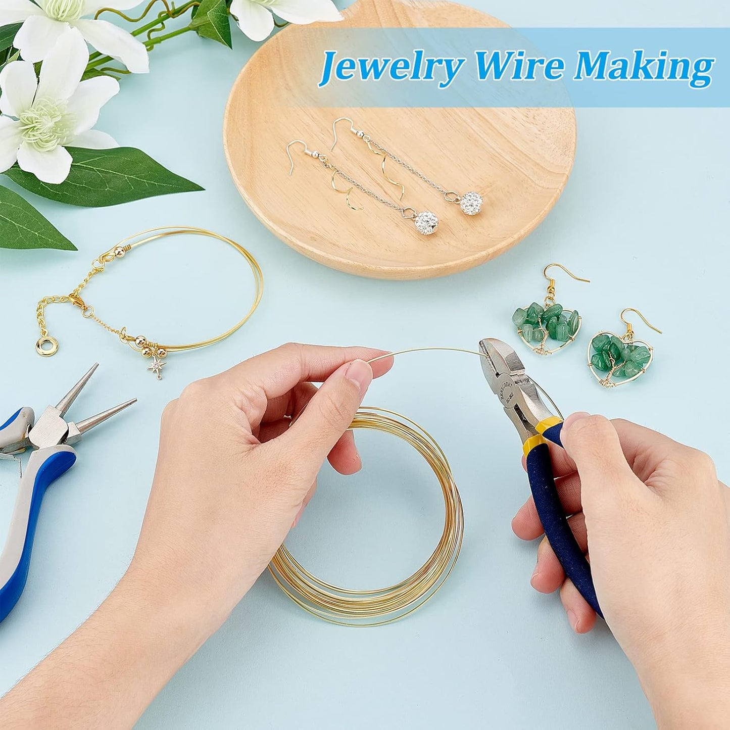 BENECREAT 22Gague 16.4 Feet Real 14K Gold Plated Square Brass Wire, Light Gold Soft Jewelry Wire for Necklace and Bracelet Making