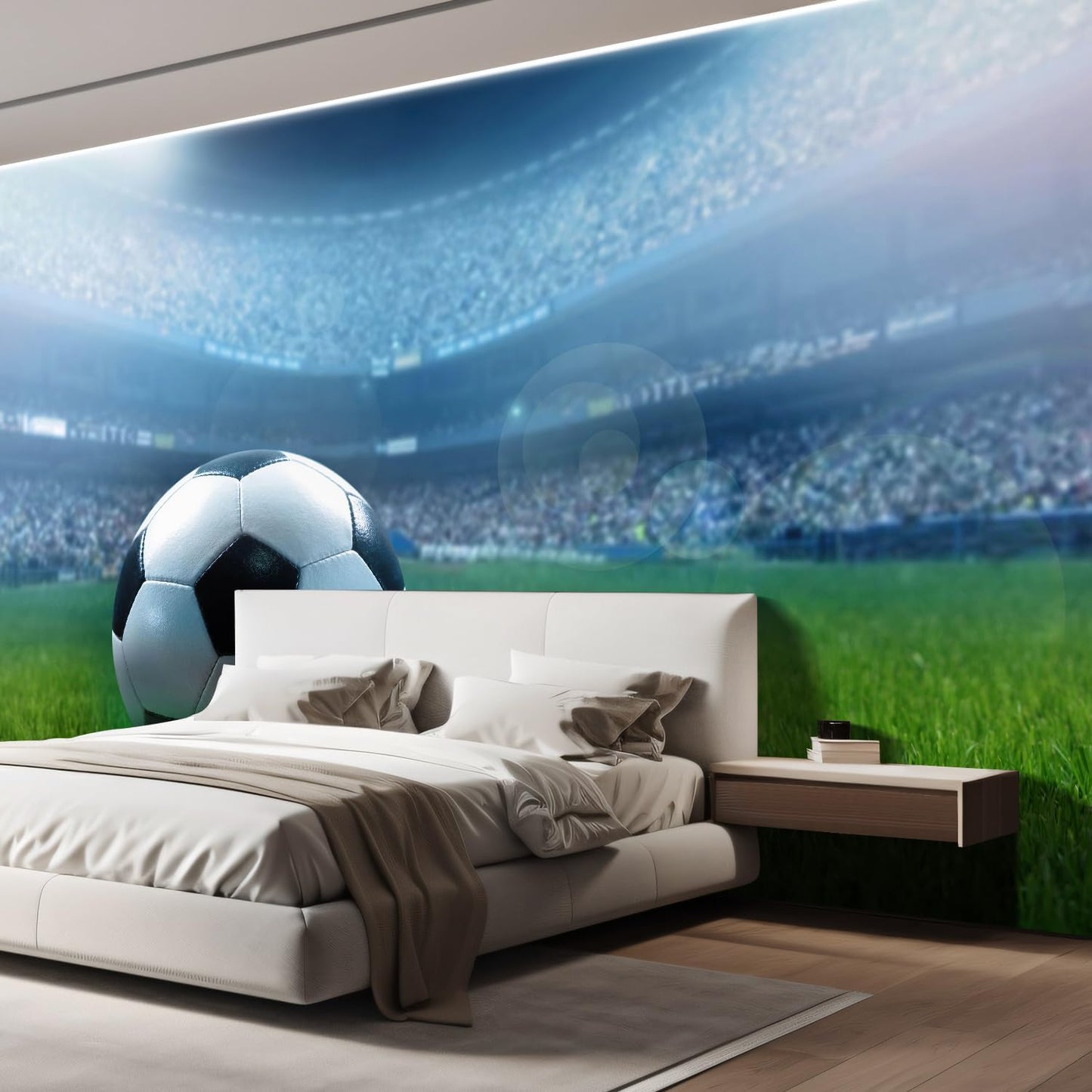wall26 Wall Sticker/Wall Mural Close Up of a Football Ball on a Full Stadium, Not Peel and Stick, Non-Woven Wallpaper Decorative for Bedroom, Living Room, Office - 120x120 inches