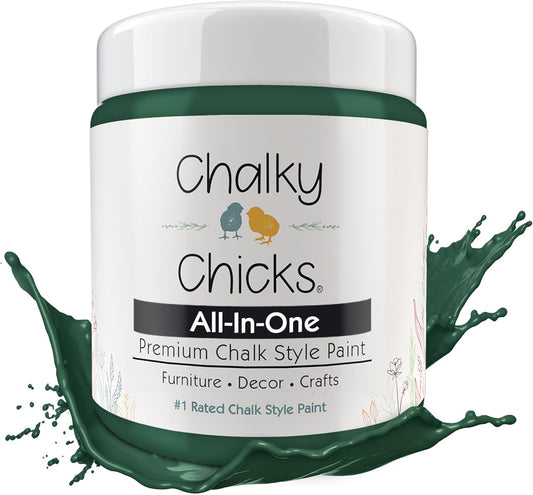 Chalky Chicks All-in-One Chalk Paint for Furniture or Cabinet - 8 Fl Oz - Matte Finish Shamrock (Dark Green) for Metal, Wood Furniture Paint - No Sanding All-in-One for Home Decor & Crafts, USA Made