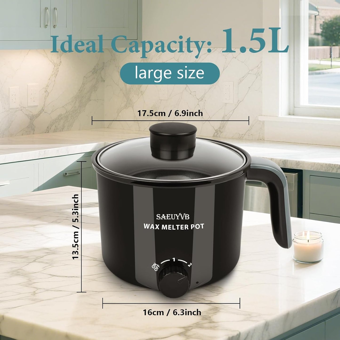 SAEUYVB Candle Making Kit with Wax Melter,Candle Making Supplies,Electric Wax Melter for Adults Beginners with Silicone Nozzle,Thermometer,Stirring Spoon, Silicone Pad,Instructions