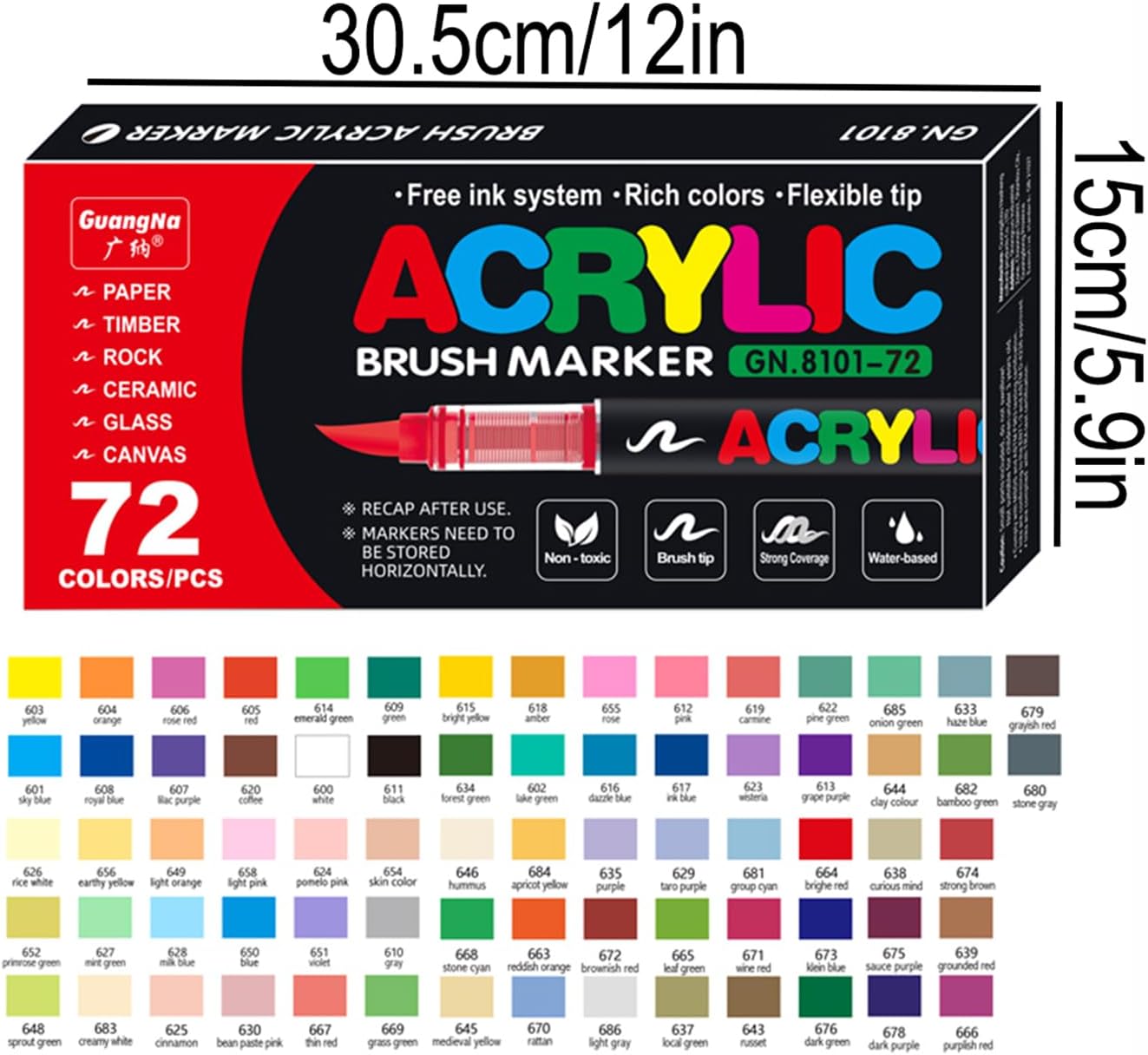 Acrylic Paint Markers Pens, 72 Vivid Colors Acrylic Markers Set,Direct Liquid Type, Stackable Color, Odorless Soft Head，Markers for School，Tooli Art ，Fabric & Creative Crafts (72)