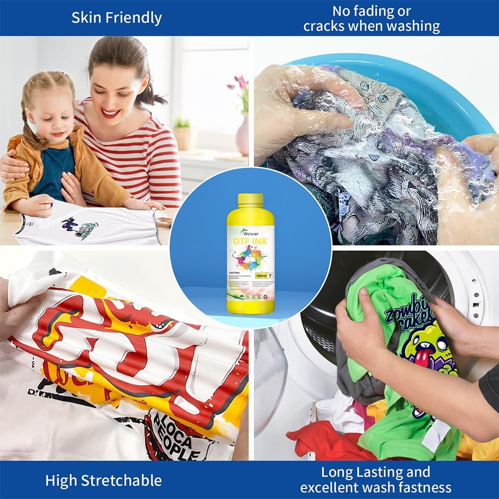 DTF Ink Yellow 500ml - Premium Heat Transfer Ink Conversion Kit Refill for L1800, I3200, R1390, XP600, R2400, L800, 1430, P400, P800, R2000, XP-15000 Printers, for DTF Film