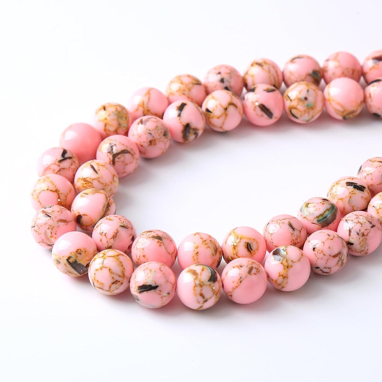 45PCS 8MM Natural Pink Shell Turquoise Beads for Jewelry Making with Mother-of-Pearl Round Loose Beads DIY Bracelet Accessories 15" (8mm, Pink Shell Turquoises)