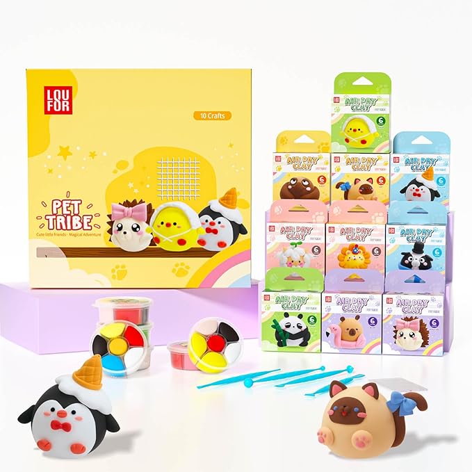 Air Dry Clay for Kids - Modeling Clay Kits, Ultra Light & Soft, Safe & Non-Toxic, 10 Boxes DIY Model Magic Clay 60 Colors with Sculpting Tools und Tutorials, Creative Art Crafts Toys Gifts Boys Girls