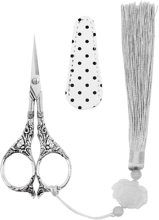 BIHRTC 4.5Inch Needlepoint Scissors Sharp Embroidery Scissor with Cover Tassel Stainless Steel Precision Shears Crochet Cross Shears for Beading Sewing Machine DIY Artwork Knitting