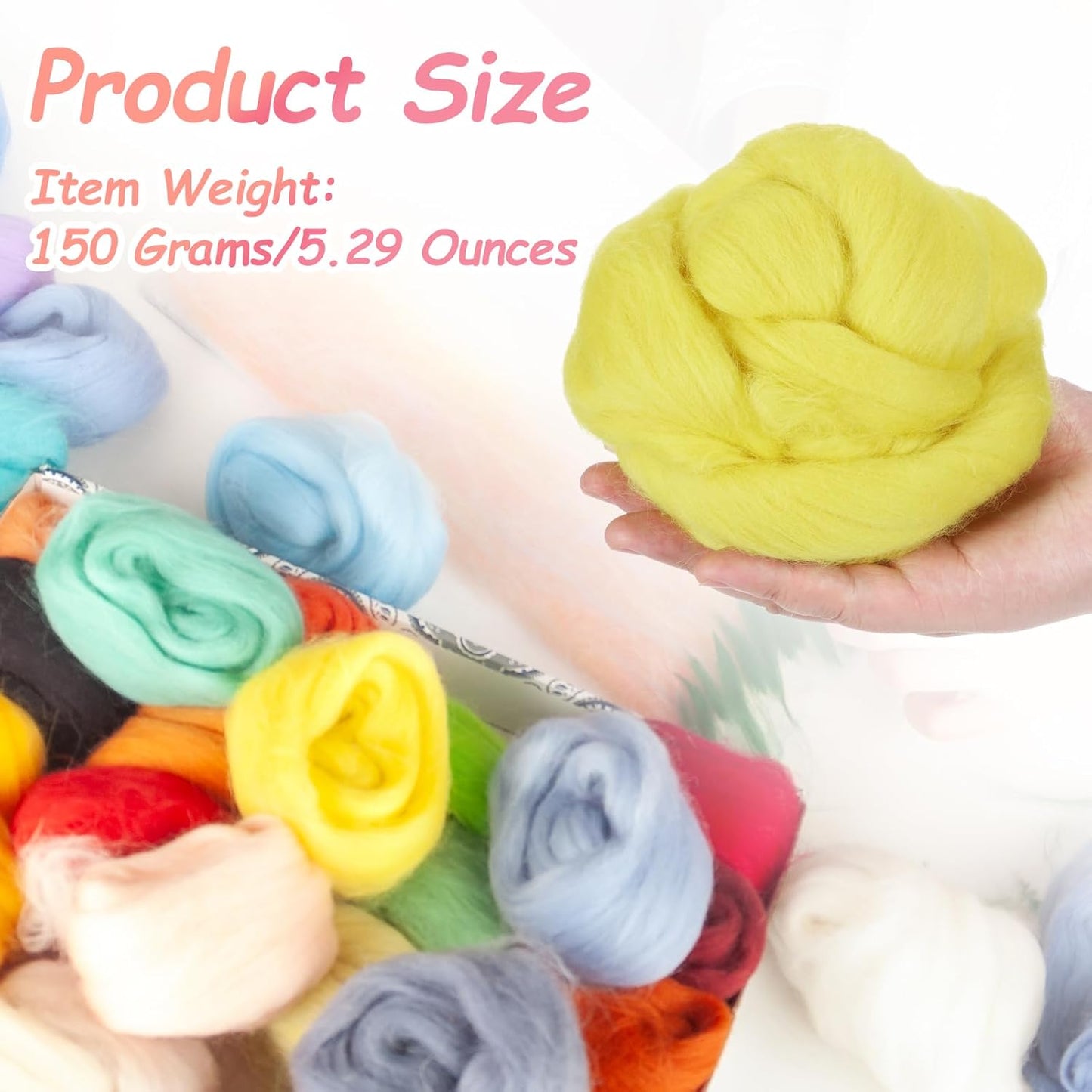 PATIKIL Wool Roving Yarn, 150G/5.3OZ Soft Felting Wool Pure Chunky Roving Yarn Bulk for Needle Felting Knitting Blanket Spinning Weaving DIY Craft, Yellow