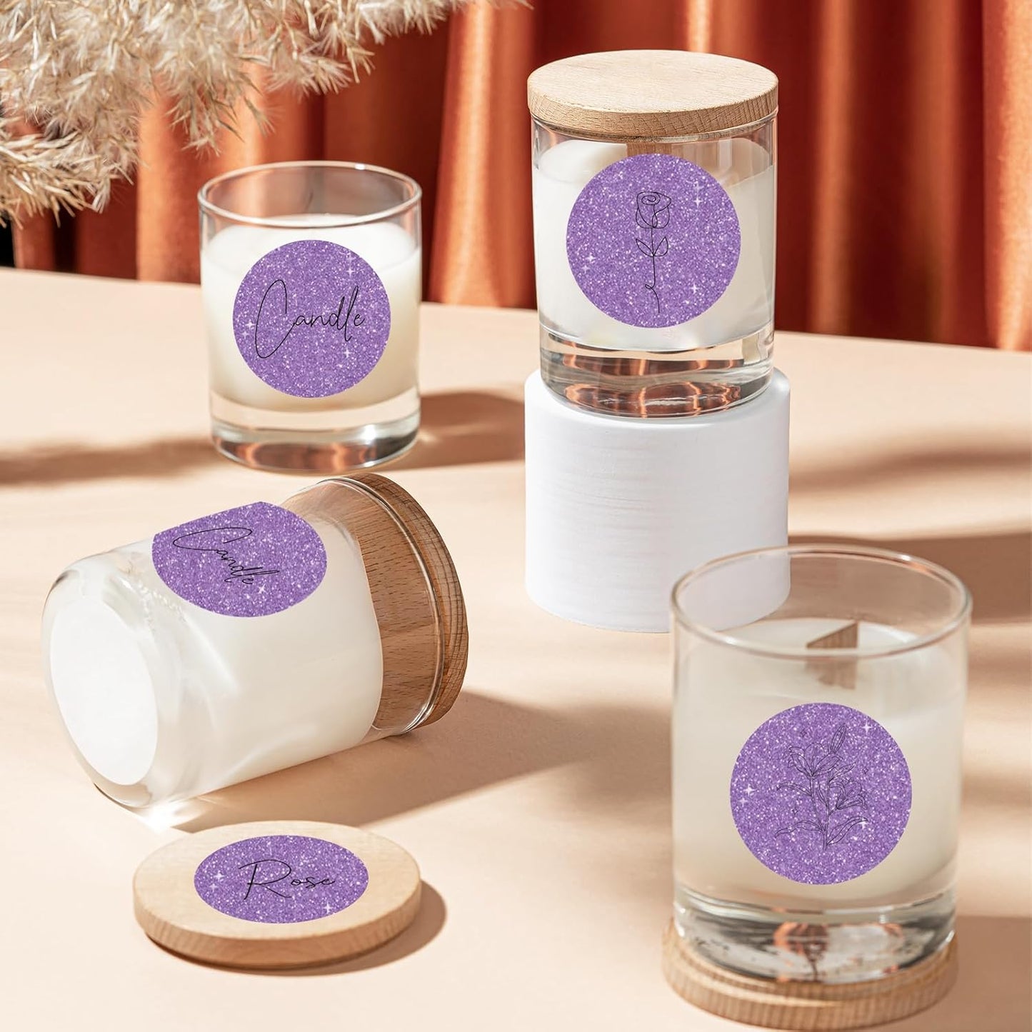 1.5" Holographic Direct Thermal Label Stickers, Round Printable Thermal Printer Sticker Labels for Gift Wrapping, Self-Adhesive- Glitter Purple