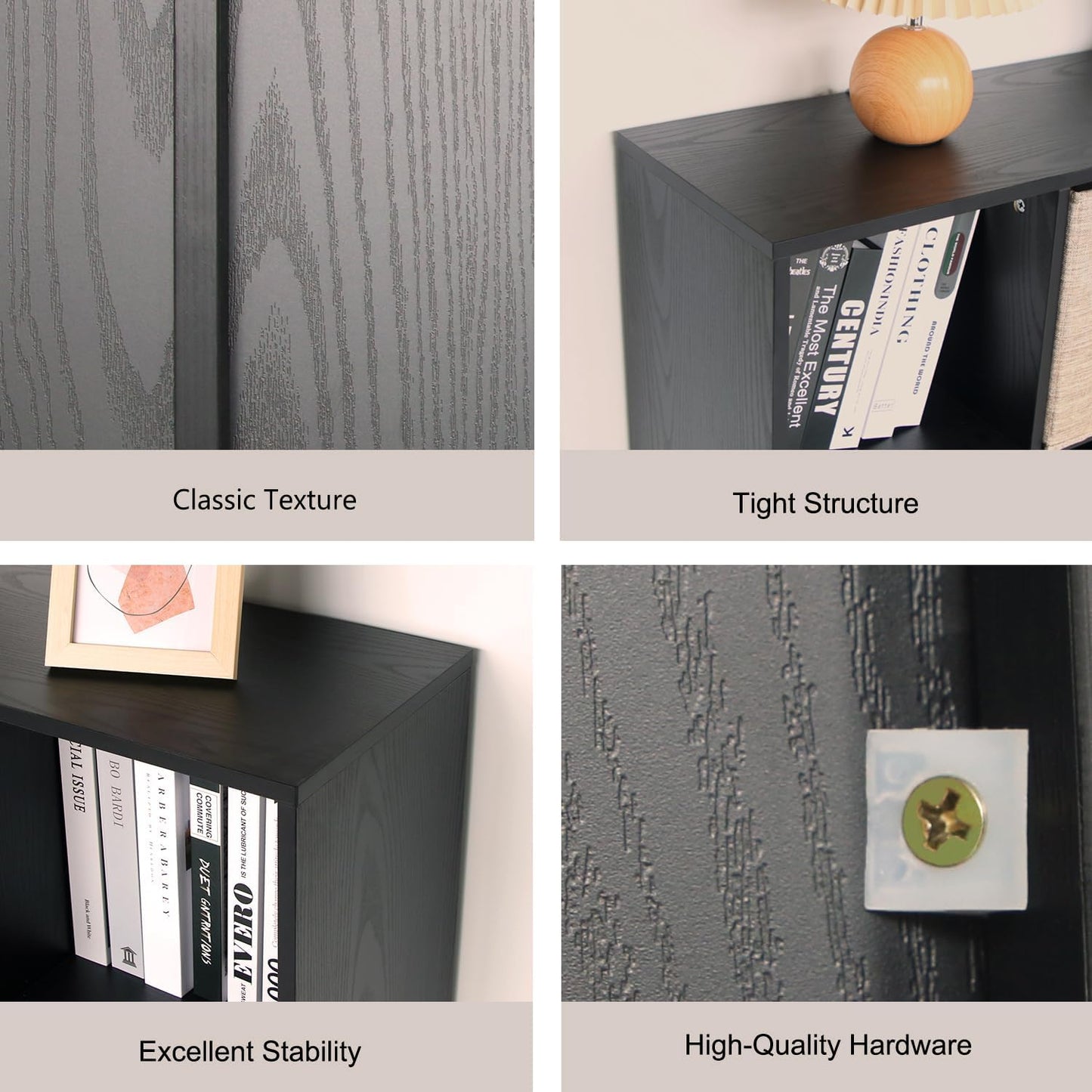 Wooden 6 Cube Storage Organizer with Closed Back Panel,Black Cube Shelf Heavy Duty Cubby Storage Organizer with Compartments for Living,Display Shelf,Bookshelf