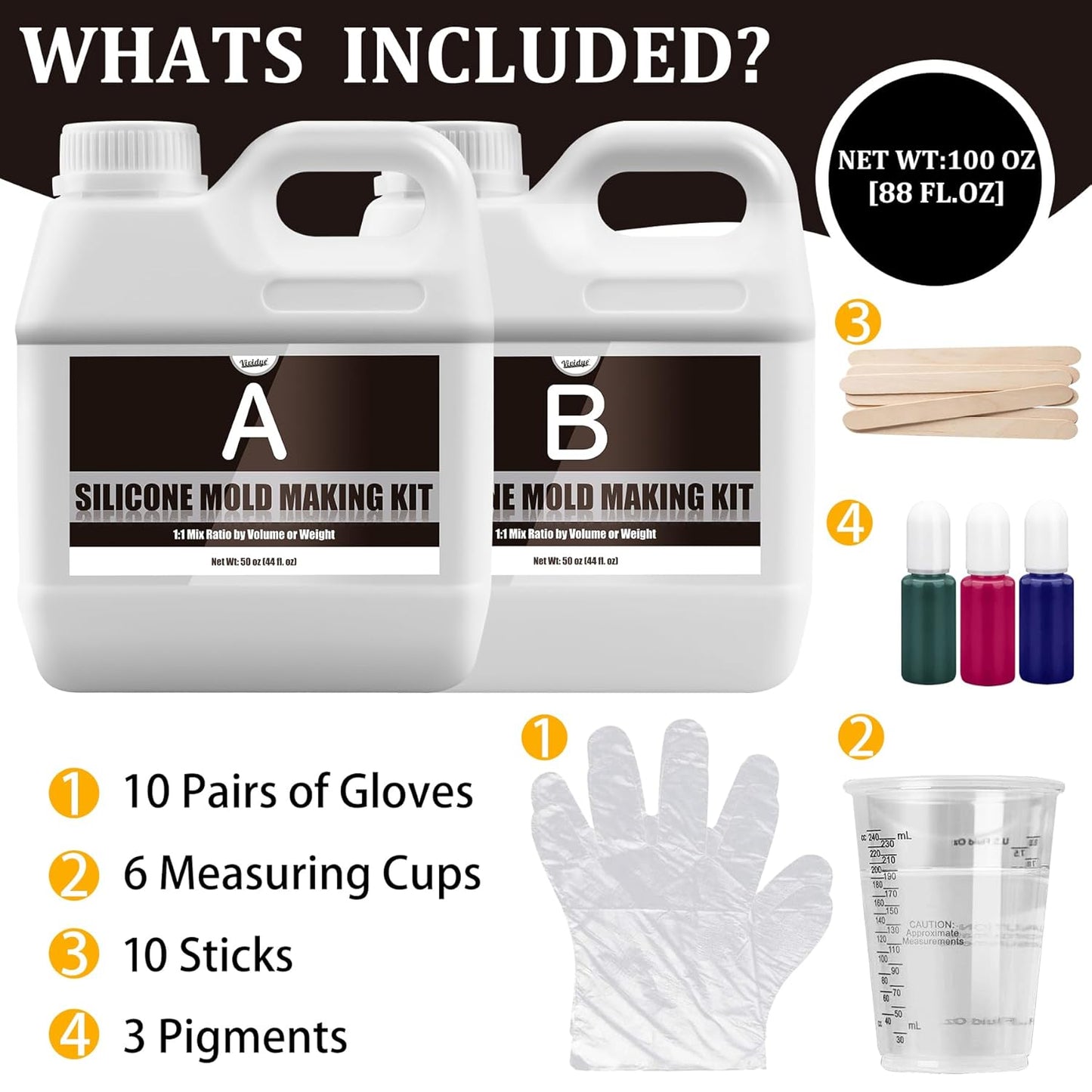 Silicone Mold Making Kit - 100oz Translucent Liquid Silicone Rubber for Mold Making - Elastic 1:1 Mixing Ratio Fast Curing Molding Silicone for Casting, DIY Resin Molds, Candle Molds, Soap Mold, Craft