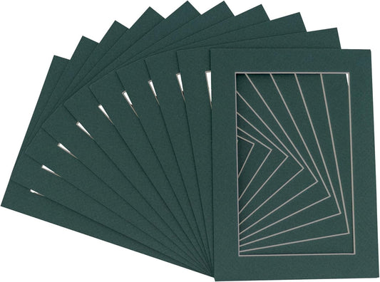 Pack of TEN 11x14 Mats Bevel Cut for 8.5x11 Photos - Acid Free Forest Green Precut Matboards For Pictures, Photos, Framing - 4-ply Thickness