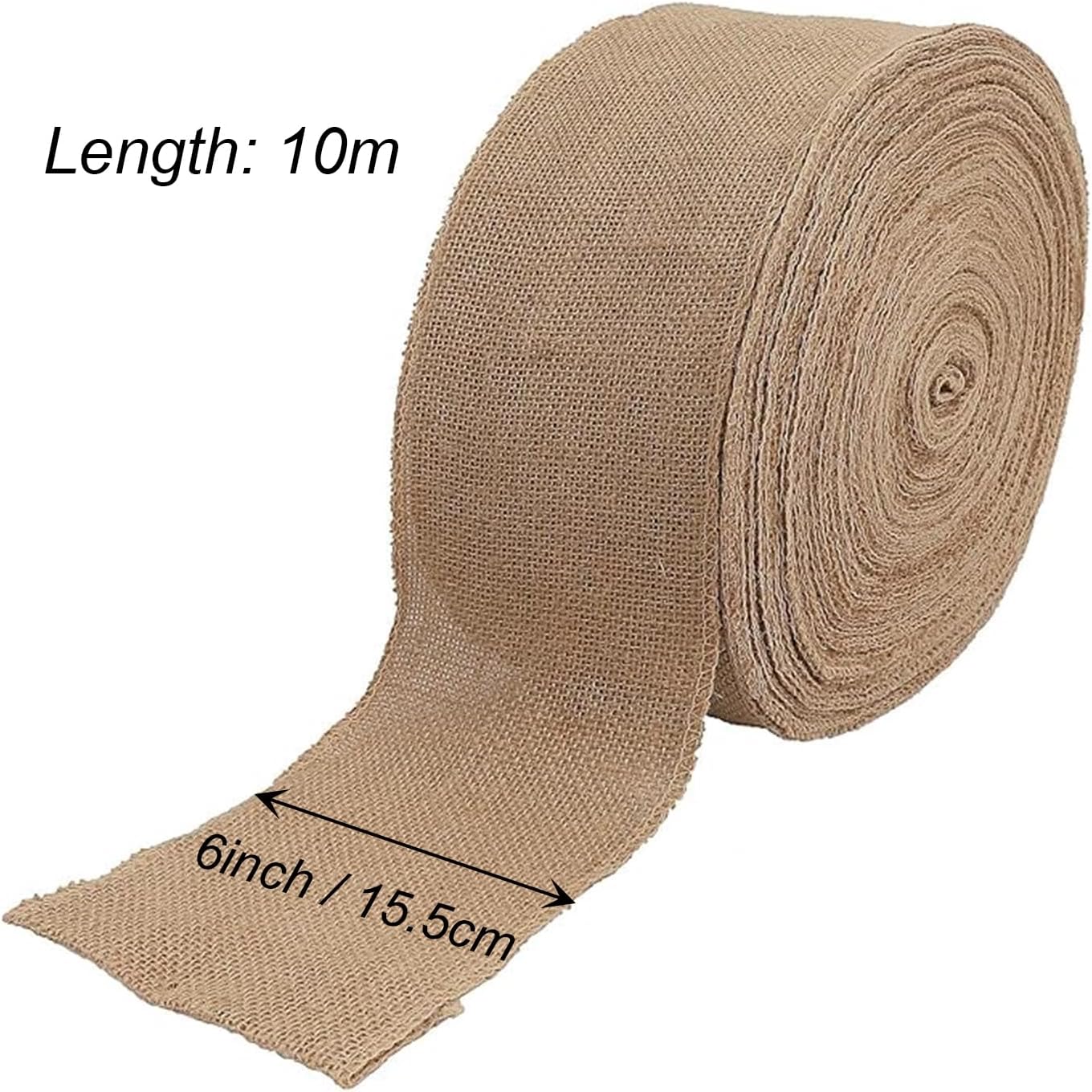 KINJOEK 6 Inch Wide 11 Yards Burlap Ribbon, Natural Jute Fabric Ribbon Crafts Ribbon for Christmas Wedding Gifts Burlap Fabric DIY for Decoration