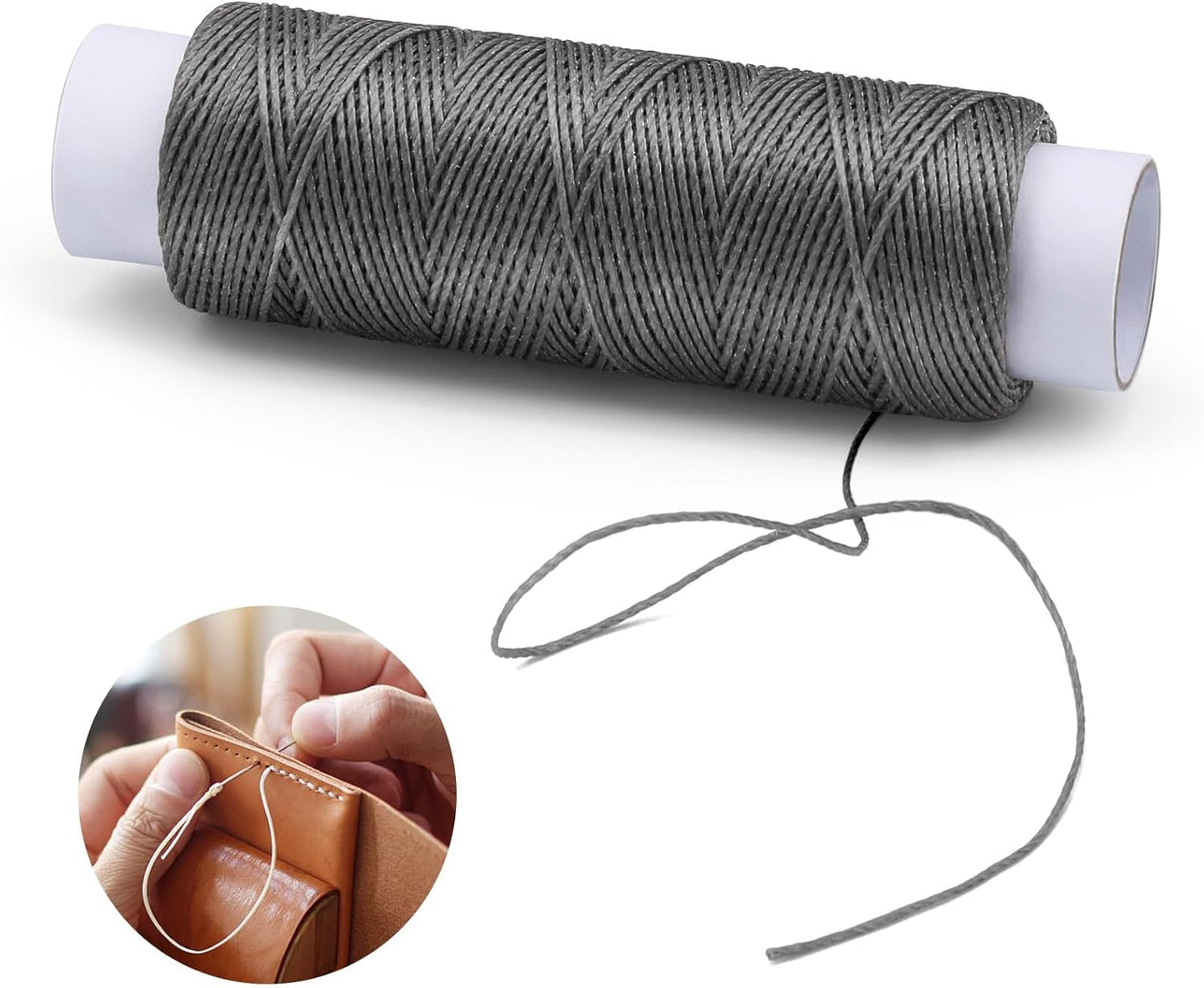 0.55 mm 54 Yards Round Waxed Thread, Waxed Thread for Leather Sewing String for Sewing, Stitching, Bookbinding, Bracelet, Braiding (Light Grey)