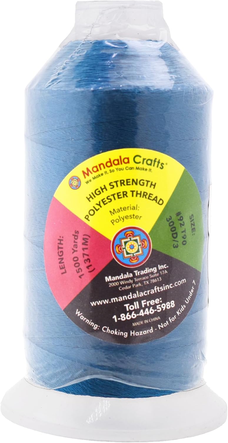 Mandala Crafts Airforce Blue Heavy Duty Thread -1500 Yds Tex 90 Thread for Sewing Drapery Jeans Leather Hair - Bonded Polyester for Outdoor Marine Upholstery