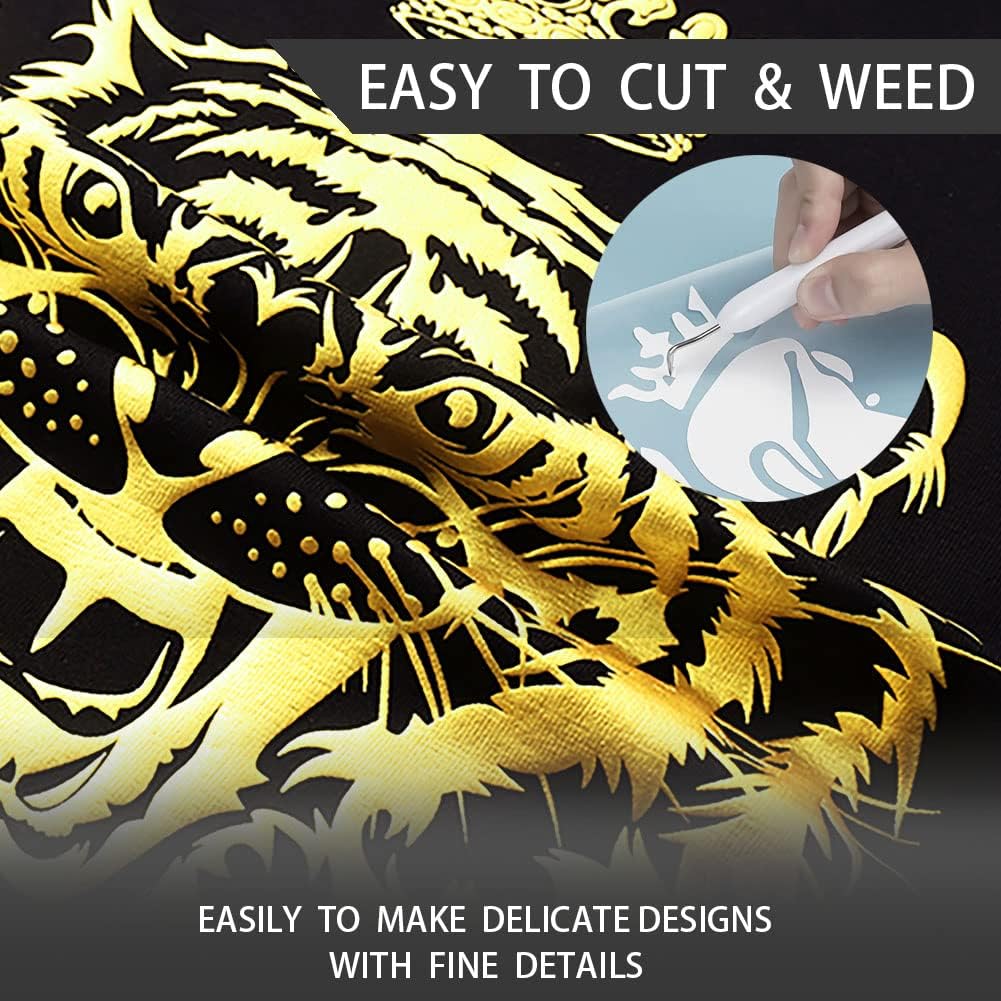 Tvinyl Warehouse Gold HTV Foil Heat Transfer Vinyl Roll 12" x 6FT for T-Shirt, Compatible with All Cutters