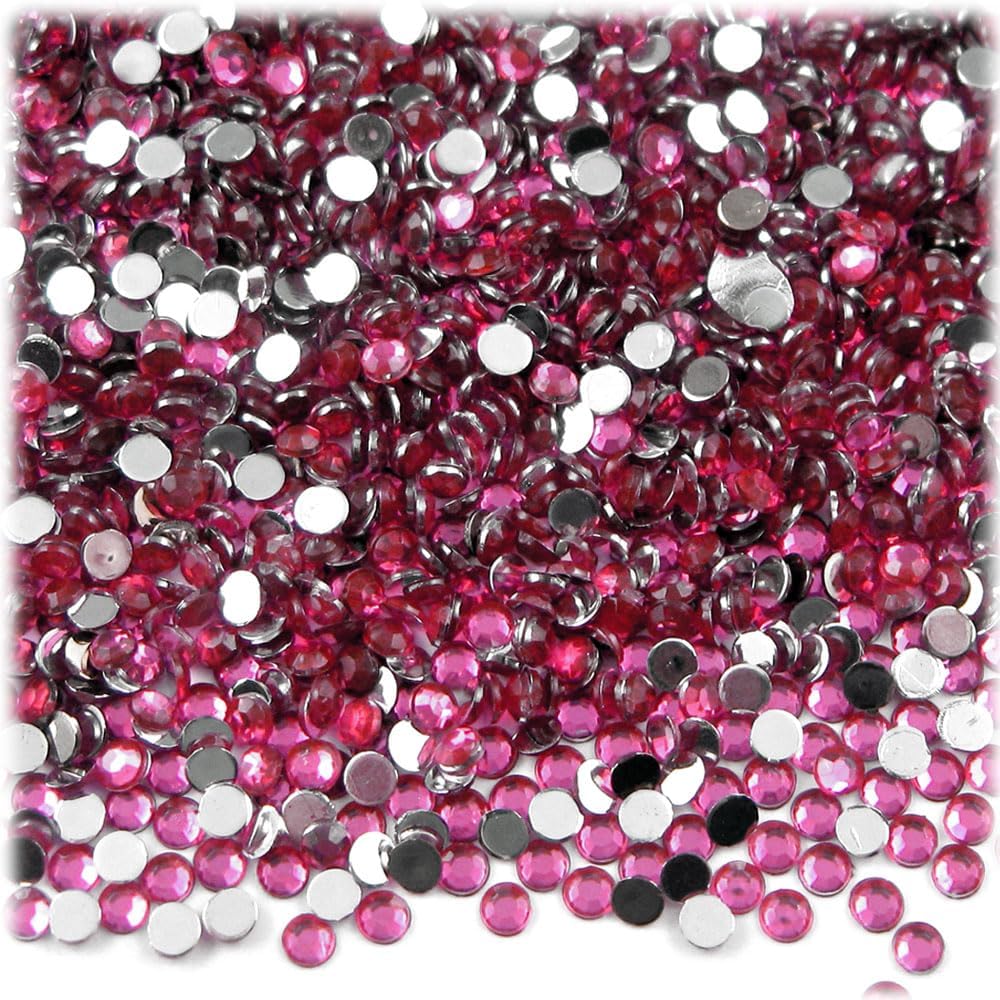 The Crafts Outlet 1,440pc Rhinestones Round 3mm (10ss) Flatback Hot Pink or Rose HPK