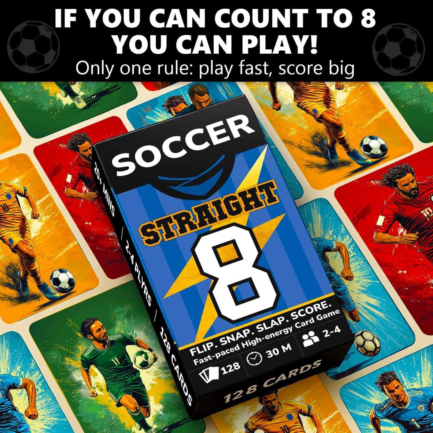 QUOKKA Soccer Fast-Paced Card Game for Kids & Adults – 128 Cards & Easy Rules – Quick & Fun Matching Game – 2-4 Players – Ages 8+ – Perfect for Family Games Night, Travel and Parties