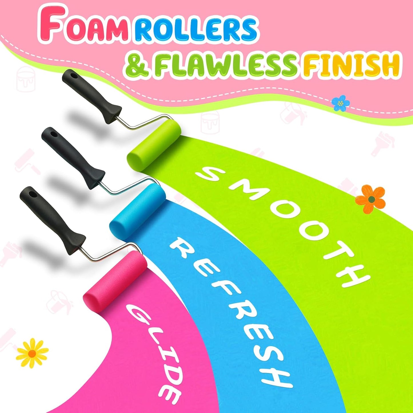 DIYSELF Paint Roller Kit - Foam Paint Roller 4 inch, Small Roller Paint Brush, Mini Rollers for Painting, Walls, Cabinets, Doors, House Painting Supplies, Professional Paint Roller Tray Set (10 Pack)