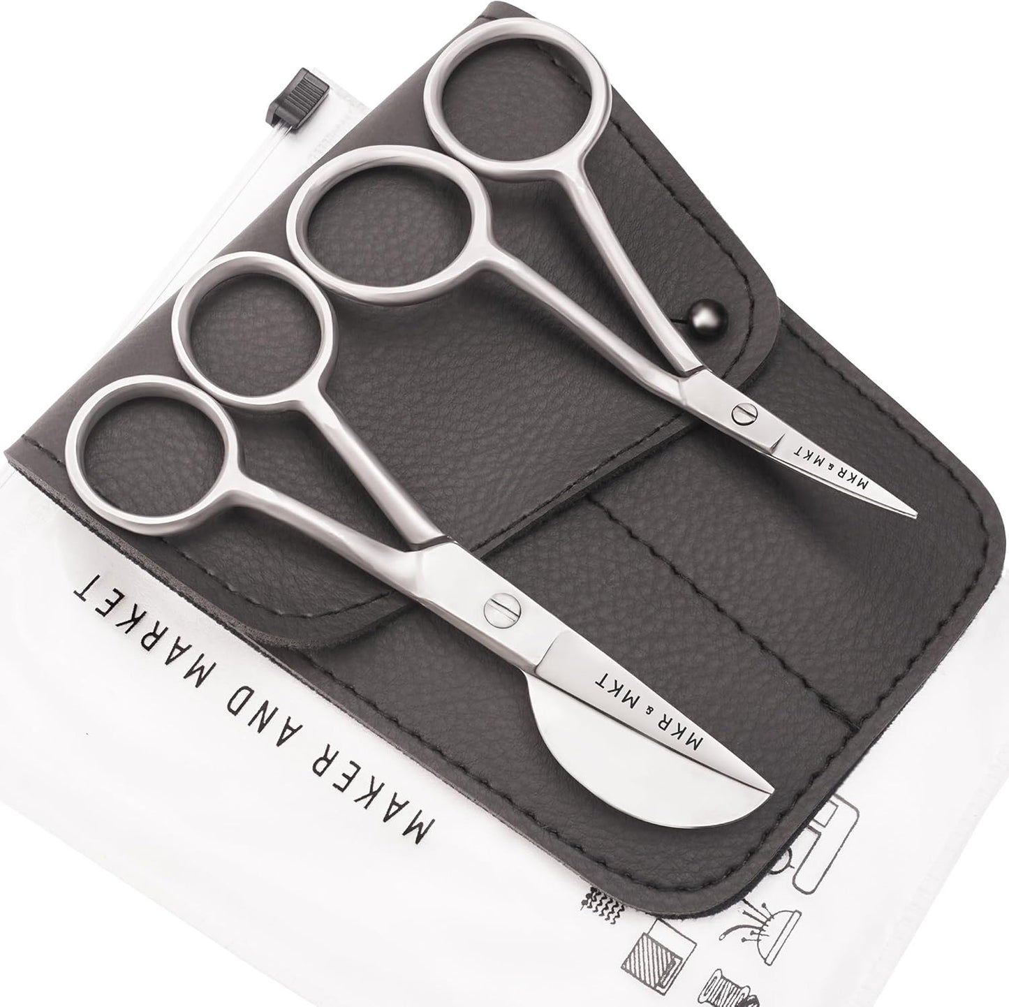 Small Embroidery 4.5 Inch Scissors Set of 2 Kit - Mini Double Bend Offset Duckbill and Double Bend Long Applique Needlepoint Blade with Pouch Sleeve (Satin)